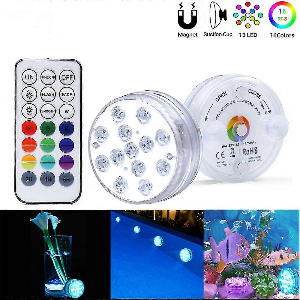 Underwater Pool Light, IP68 Waterproof LED Spotlight with RF Remote, Above Ground Pool Lamp - 13 Lights + 2 Remotes