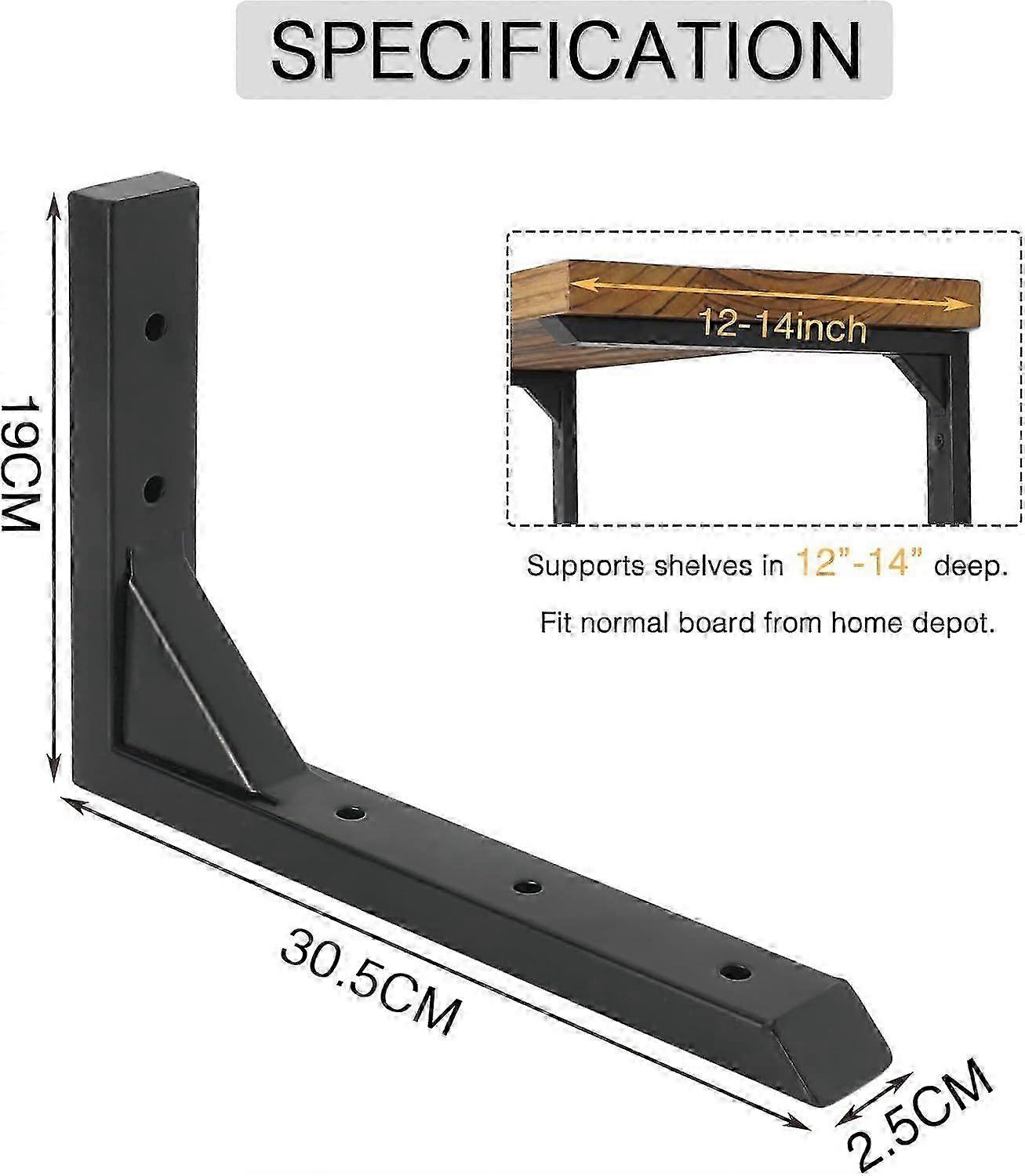 Heavy Duty Wall Mount Triangle Shelf Brackets Set - Black Iron Supports with Screws