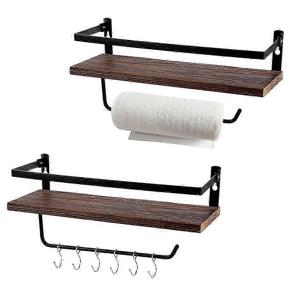 2 Sets Rustic Wood Floating Shelves for Kitchen Storage and Display