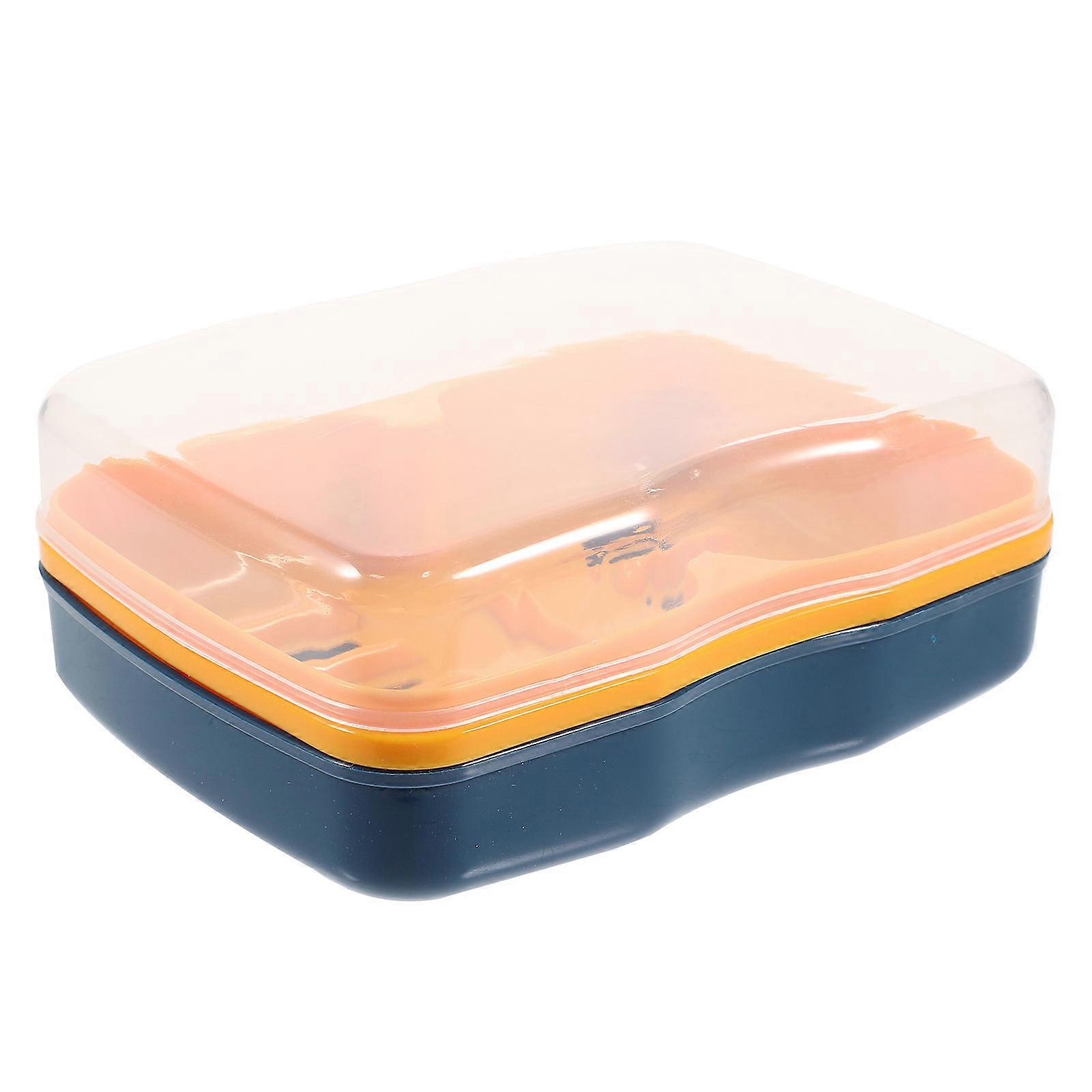 Large-Capacity Soap Box Simple Design Rectangular Shape For Bathroom And Shower Use Blue 1Pcs