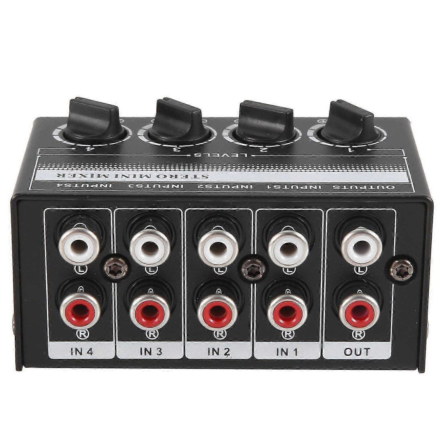4 Channel Stereo Audio Mixer Support RCA Input and Output Mini Passive Stereo Mixer with Separate Vo