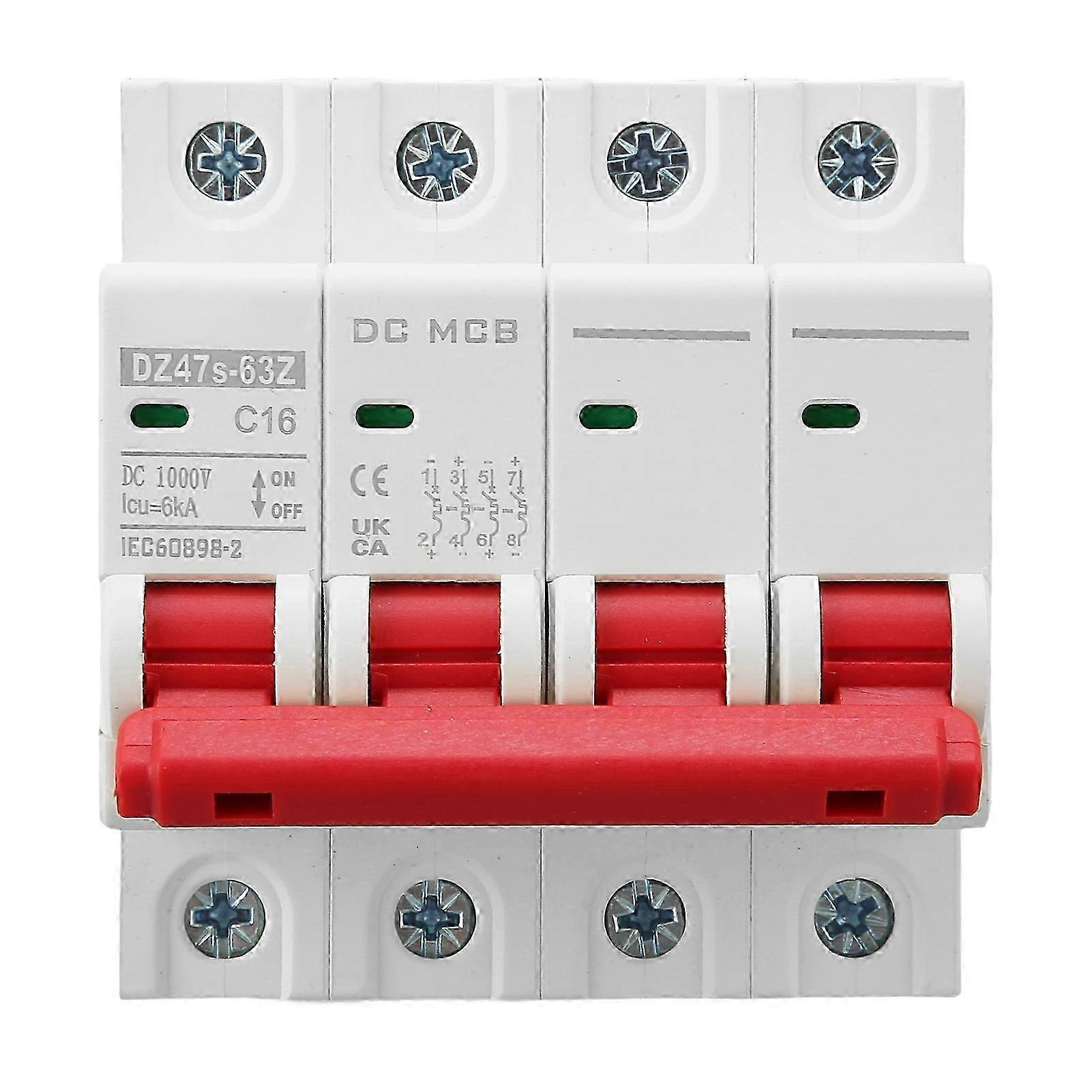 Miniature Circuit Breaker 4P Solar PV System 16A DIN Rail Mount 6000A Segmented Capacity DC1000V