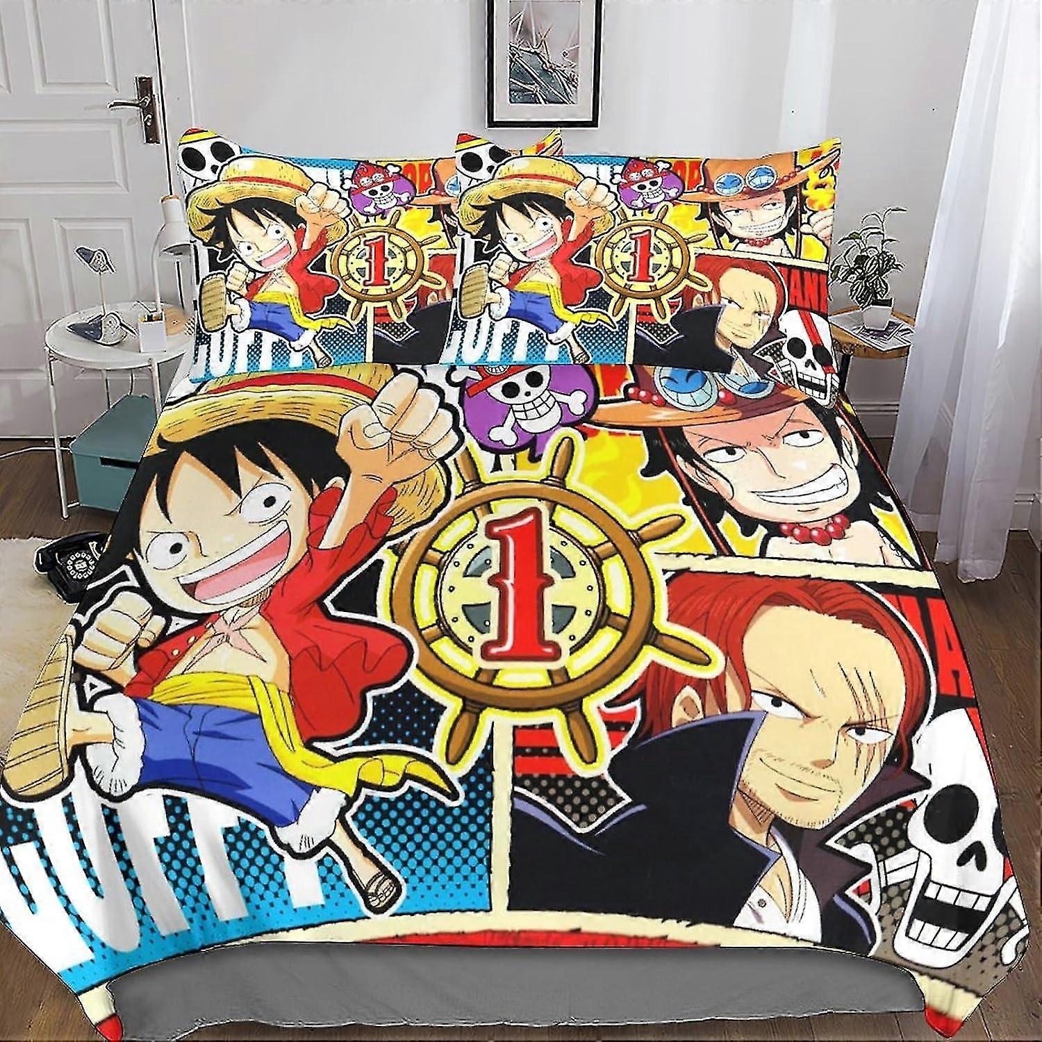 3D Printed Duvet Cover with Pillowcases Bedding Set with Zipper Closure Unique Design Anti-allergic Anime Quilt Cover