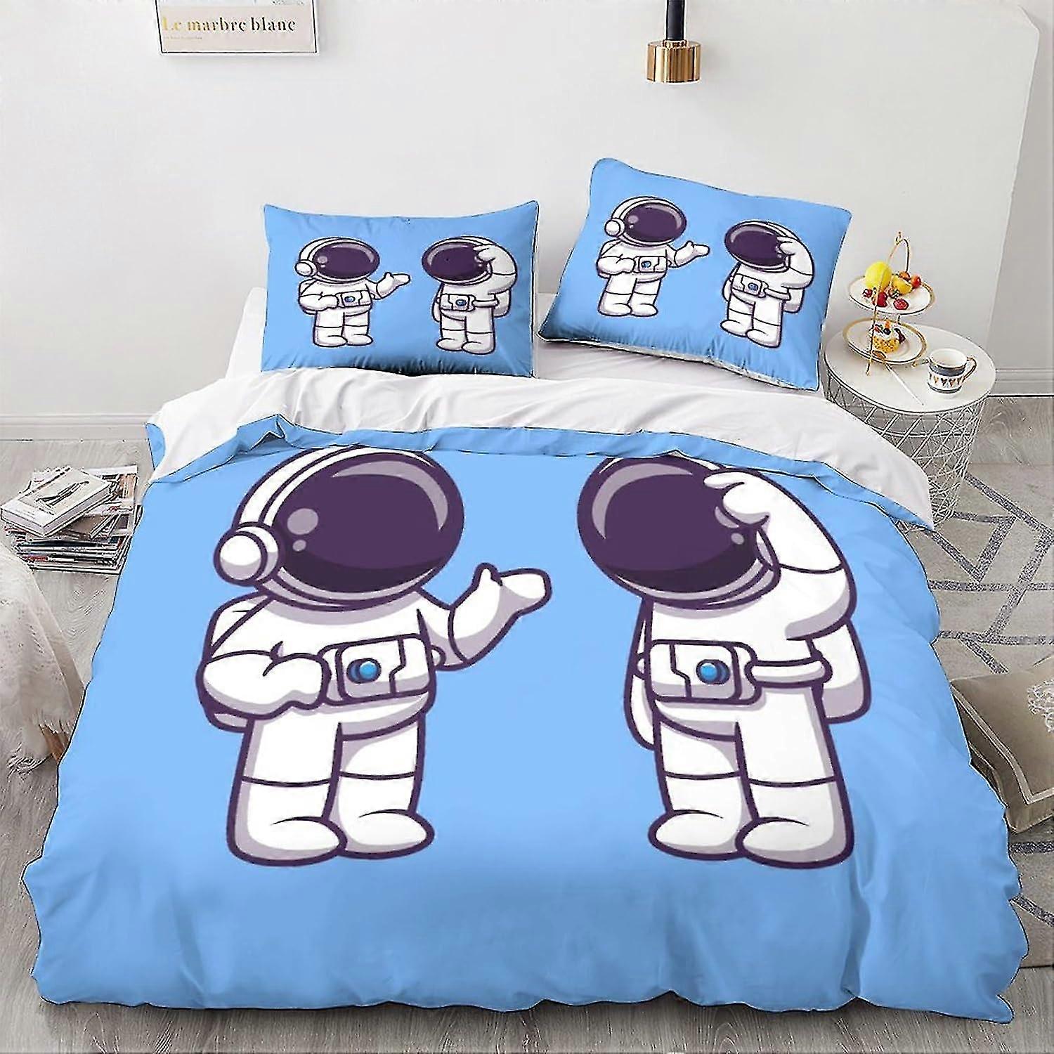 Cartoon Printed Space Duvet Cover Bedding Set Soft Microfiber Quilt Cover with Zipper Closure Double