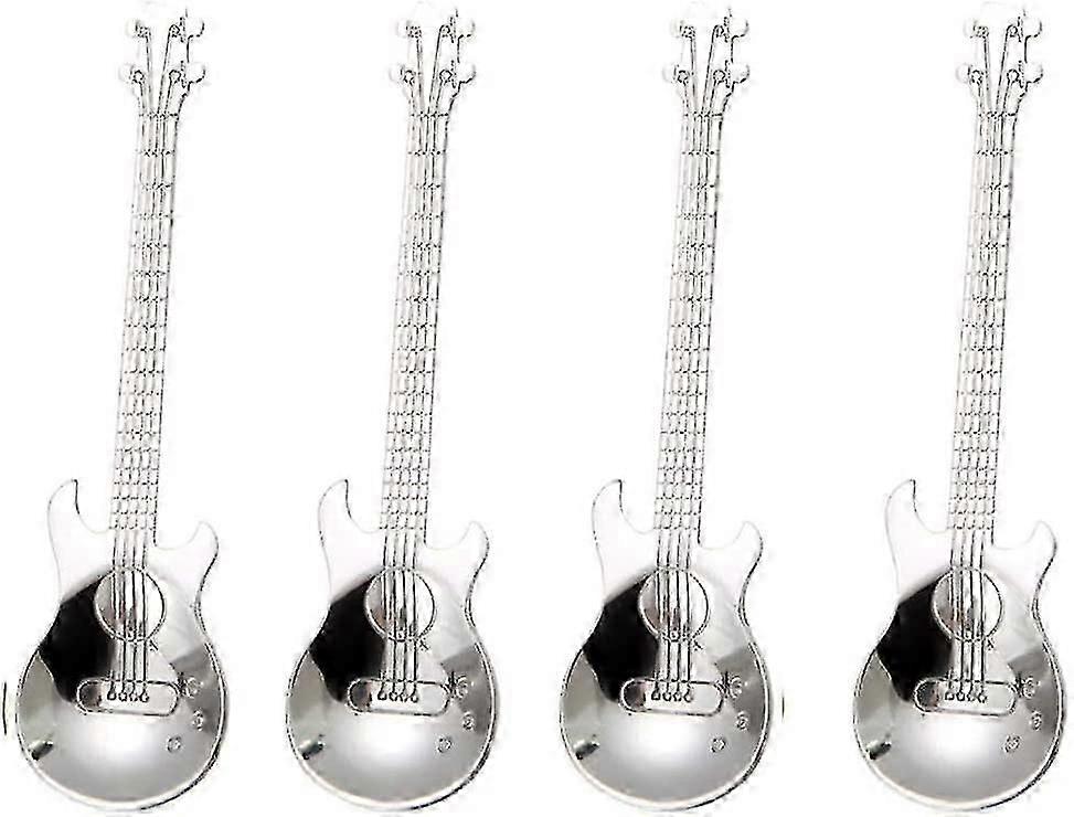 Kaffesked, gitarr i rostfritt stål, set om 4 (silver)