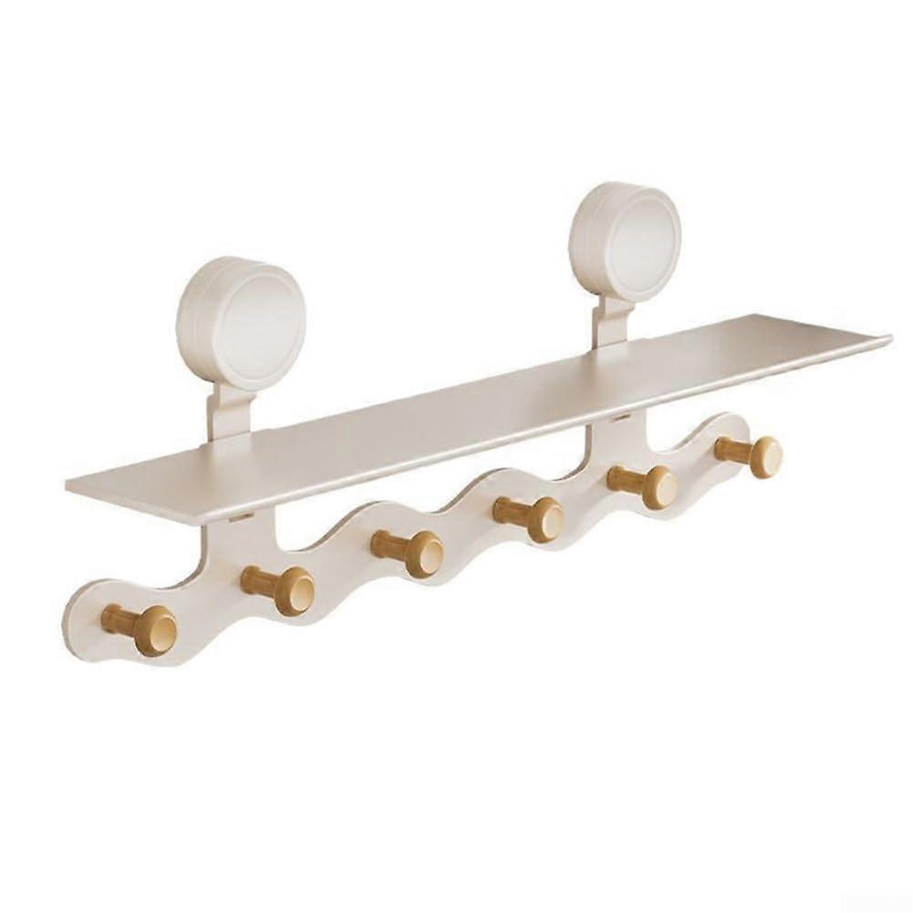 Non-Perforated Carbon Steel Storage Rack for Small Items with 6 Hooks, White, Wall-Mounted, Durable Design