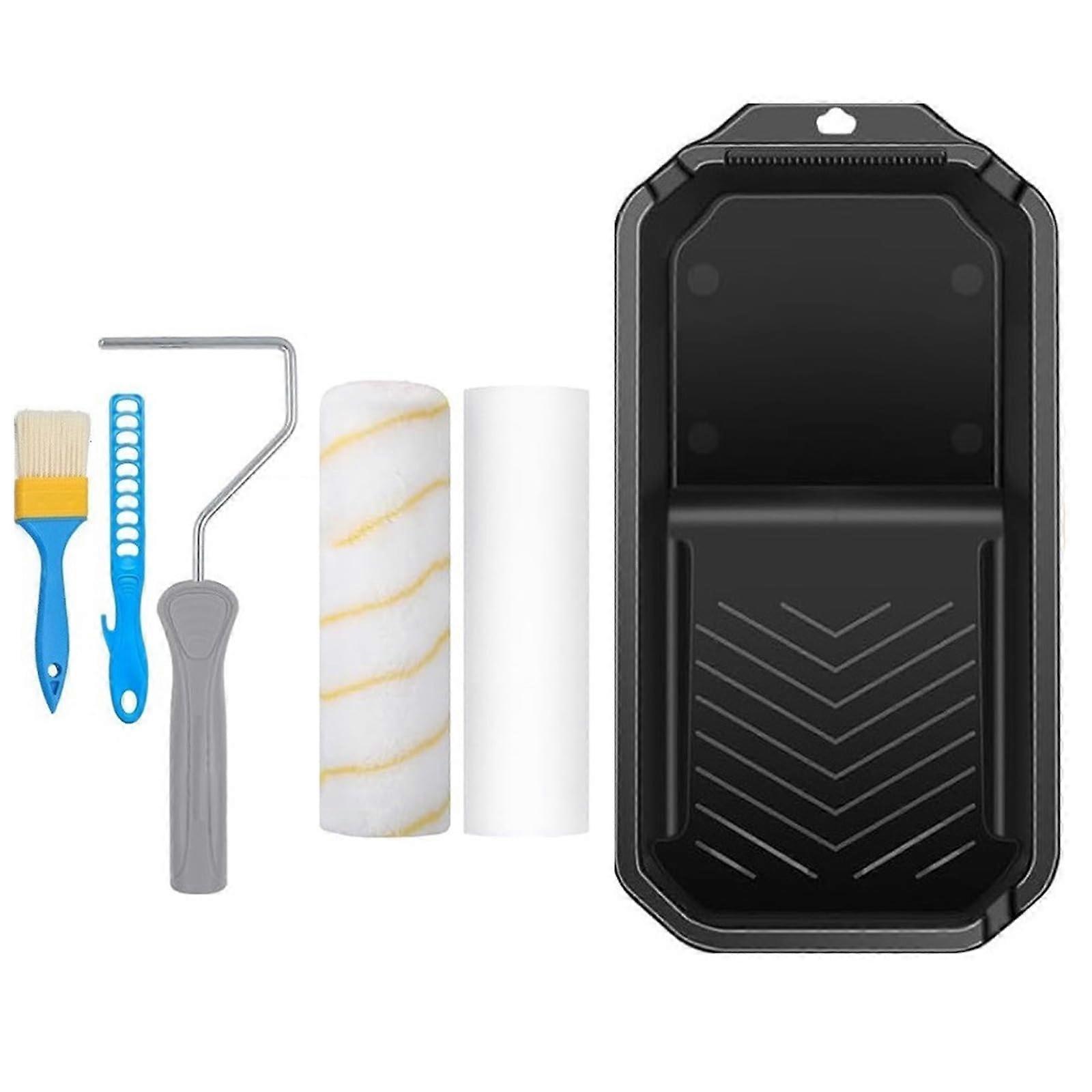 Small paint roller set with hollowed edges, foam, stable for wall cabinets and touchups, project supply set of 6 pieces.