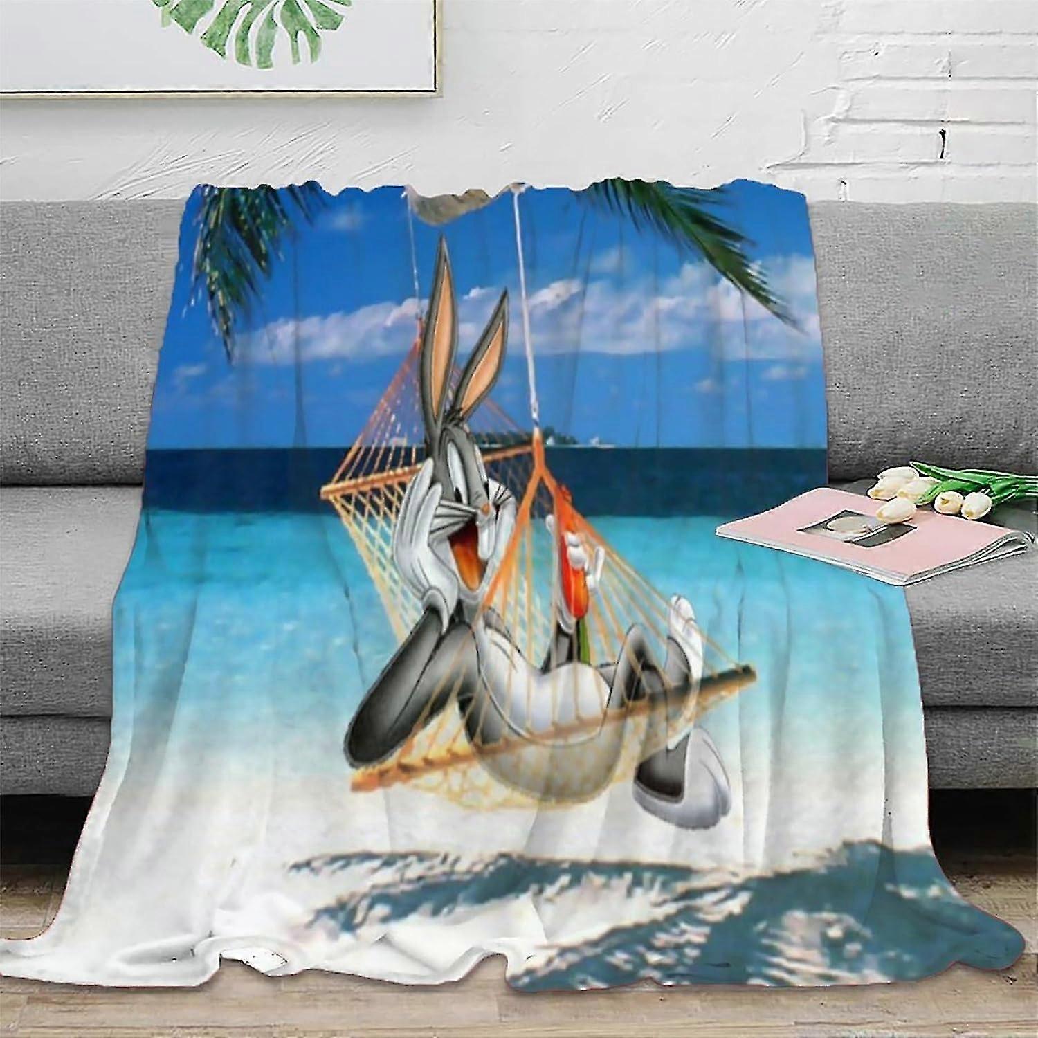 Cozy 3D Bugs Bunny Flannel Throw Blanket Soft Plush Bedding for Home and Office Decor