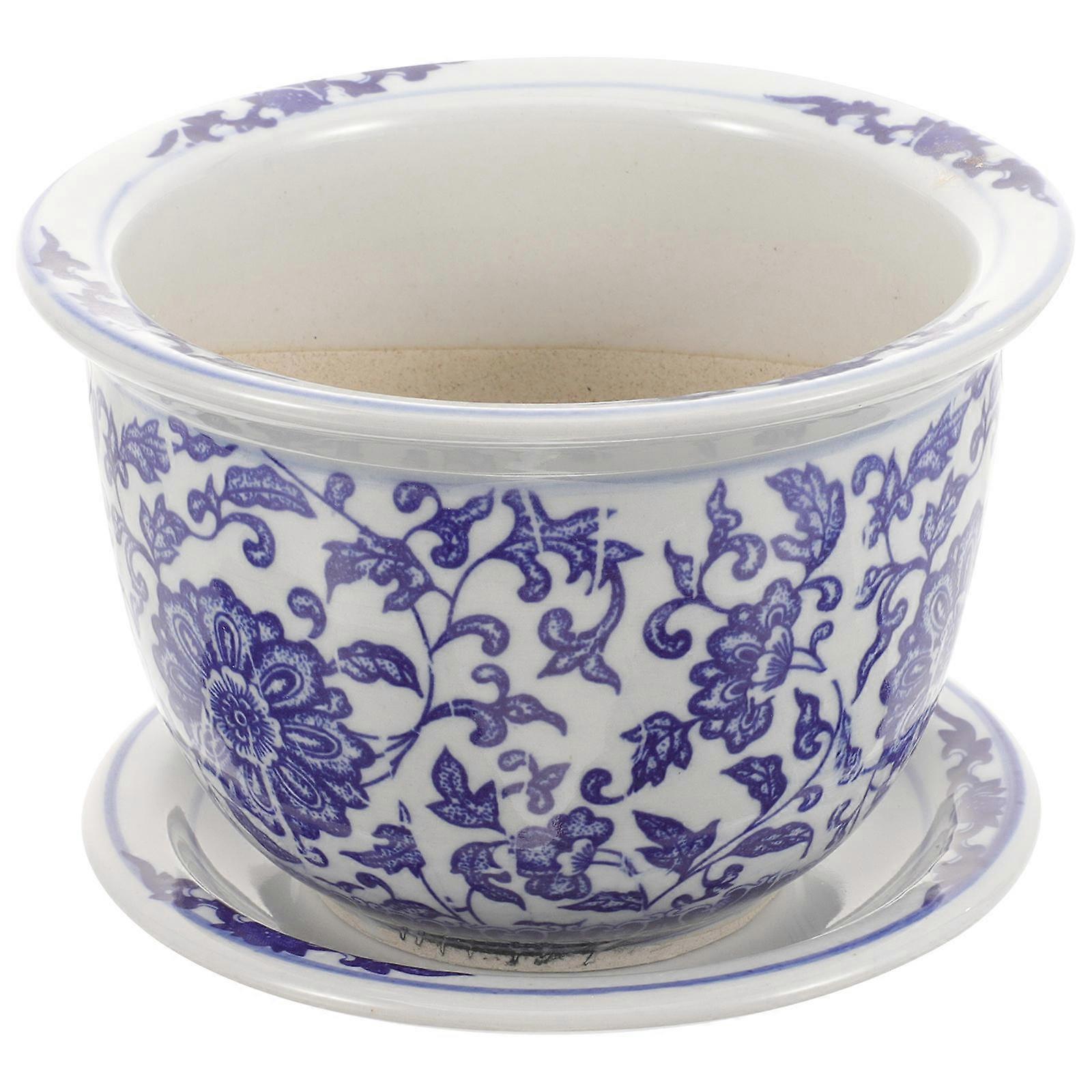 Ceramic Flower Pot Set with Tray – Decorative Bonsai Planter for Balcony, Greenhouse, Room, and Nursery Use