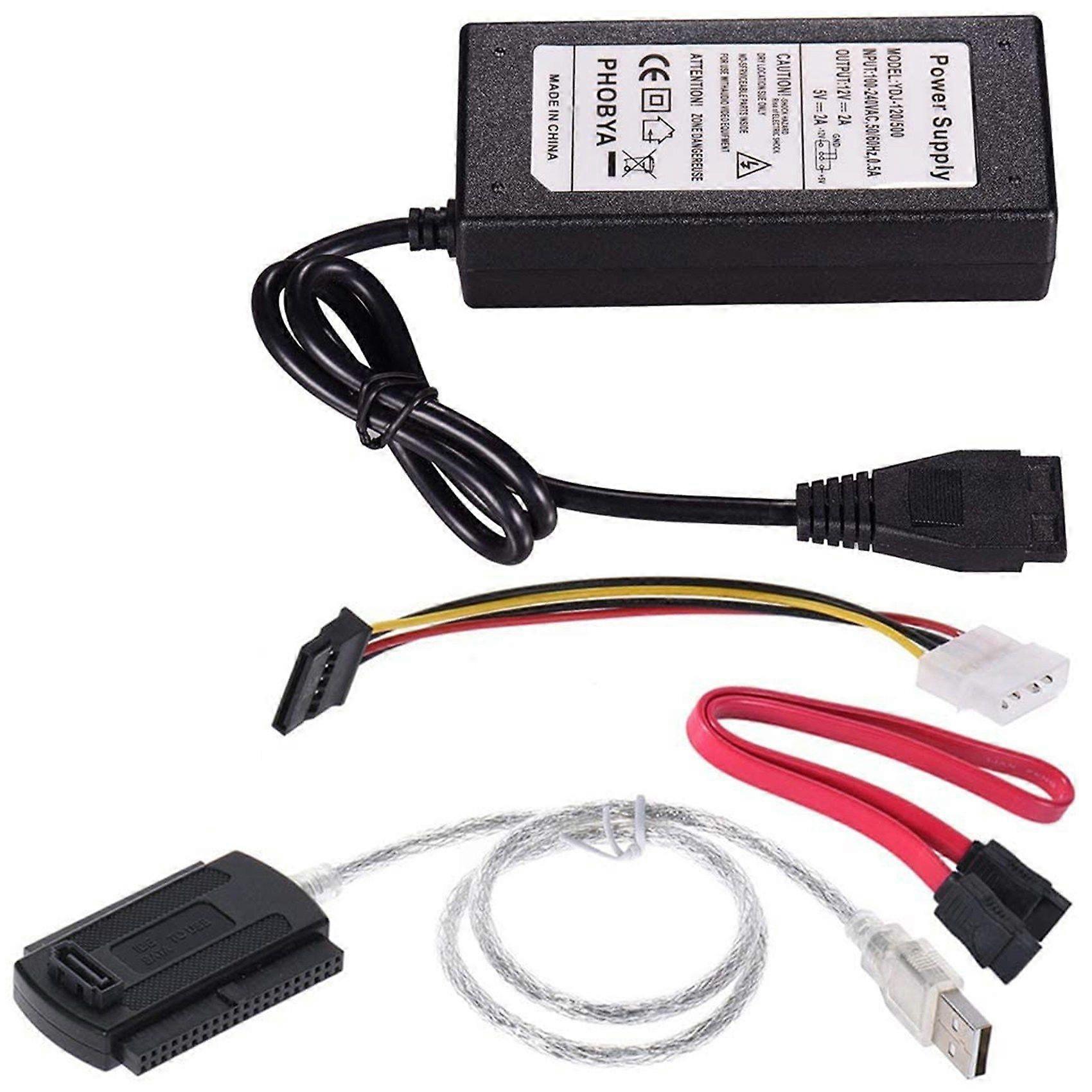 SATA PATA IDE Drive to USB 2.0 Adapter Converter Cable for Hard Drive Disk HDD 2.5 Inch 3.5 Inch with External EU Plug