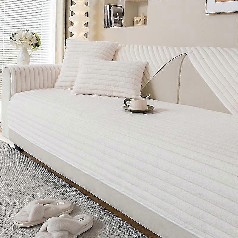 Winter warmth and anti pilling ball rabbit plush sofa cushion striped solid color sofa cover suitable for 1/2/3/4 seat sofas