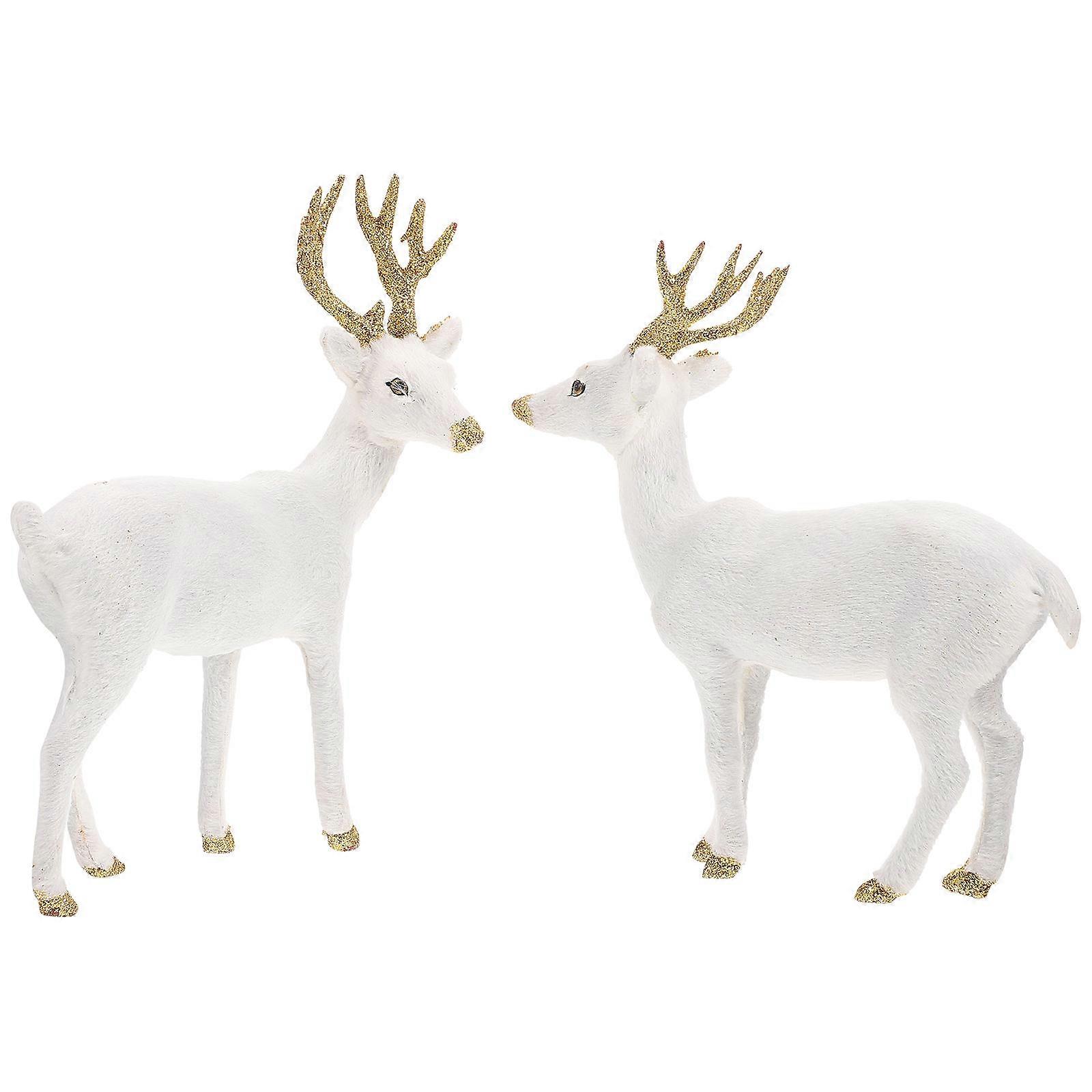 2Pcs Lovely Deer Figurines for Home Office Desktop Ornament with Simulation Sika Deer Decors