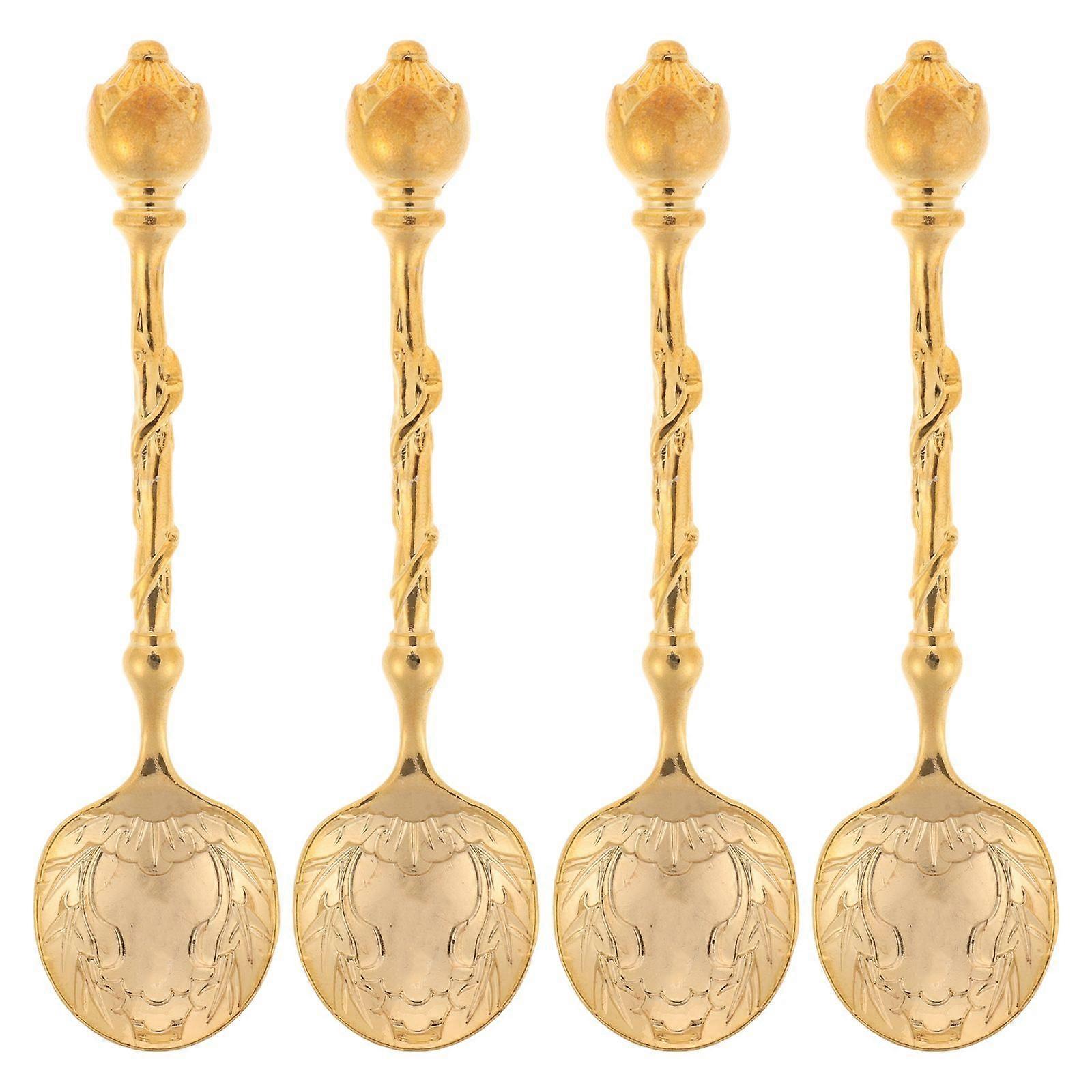 4 قطع ملعقة كعكة على الطراز الأوروبي ملعقة قهوة ملعقة مع نحت أنيق نمط الحلوى ملعقة