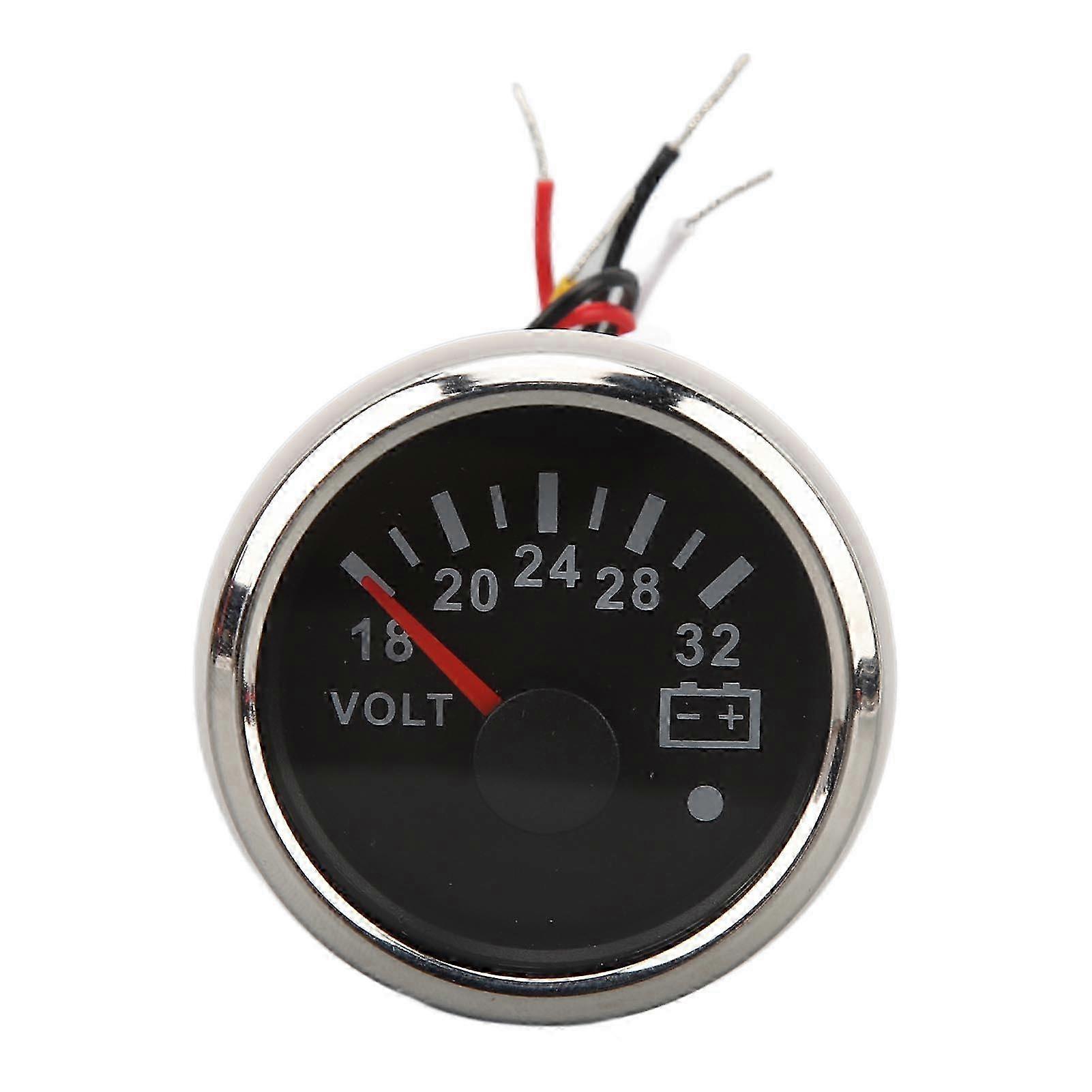52MM DC Voltage Meter 9 to 32V Accurate Fast Response Pointer Voltmeter with Backlight for Boats and Yachts Black Dial Silver Bezel