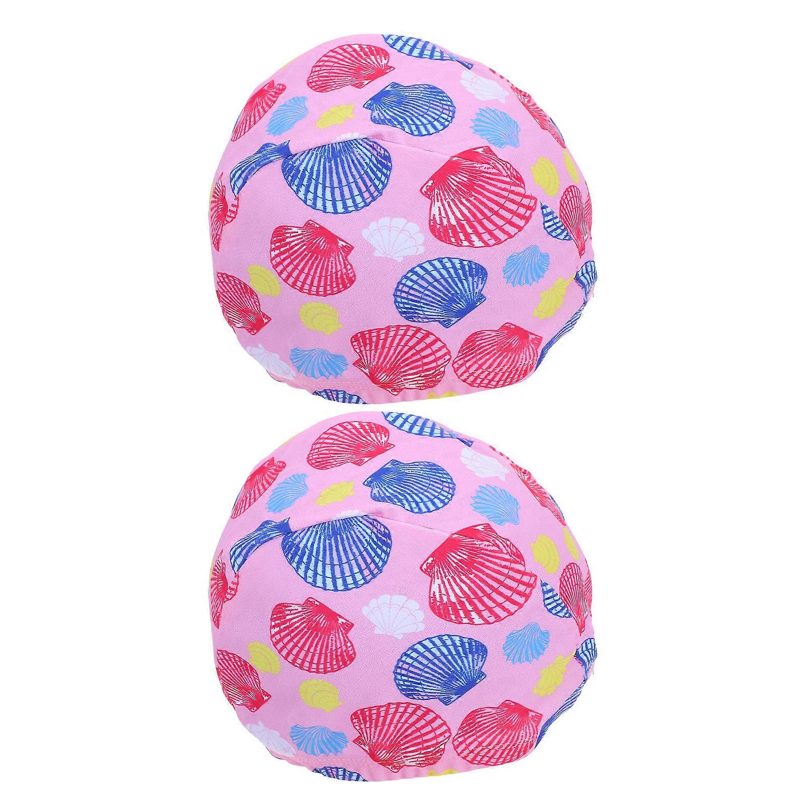 Child Swimming Cap Assorted Color Pink Shell Bathing Surfing Diving 2Pcs