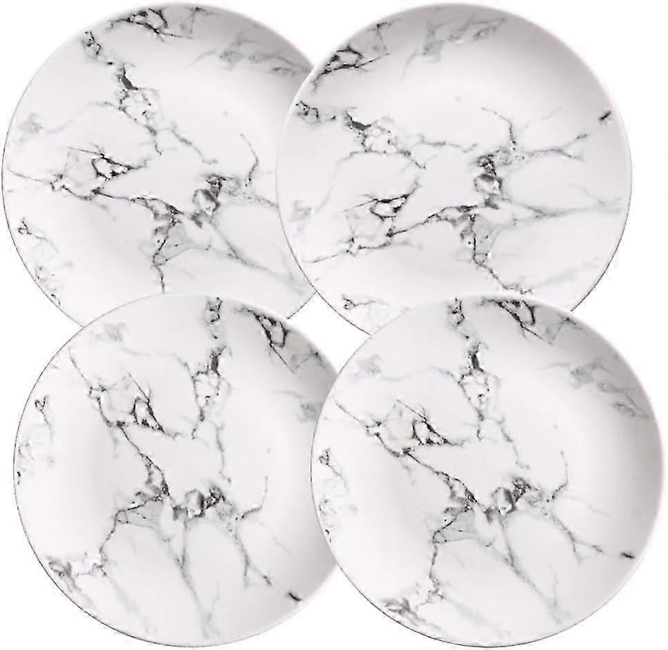 Marble Design Porcelain Accent Plates Set of 4 - Stylish 8-Inch Dinner Plates for Elegant Dining and Entertaining