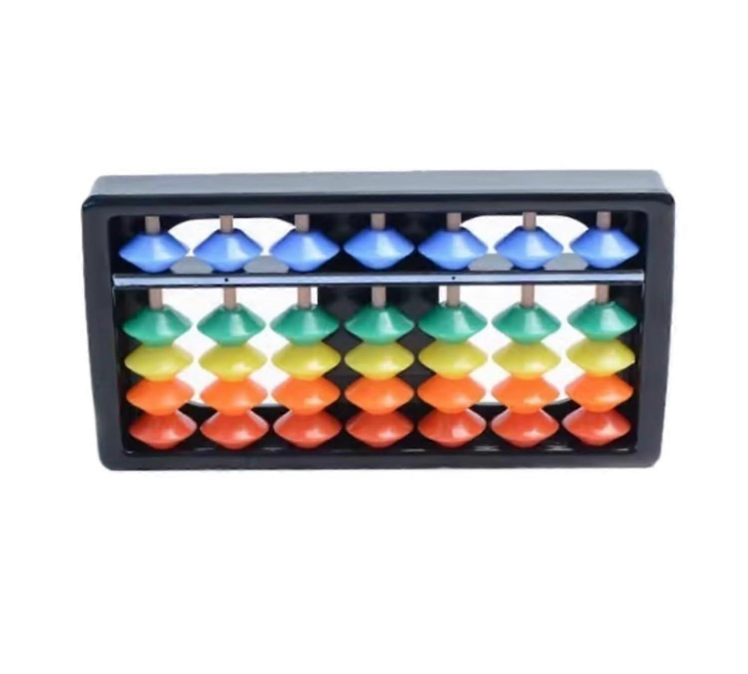 Chinese Abacus 7-Column, 5 Bead Math Counting Tool for Beginners, Multi-Colored Educational Toy 12x6.2x1.5cm