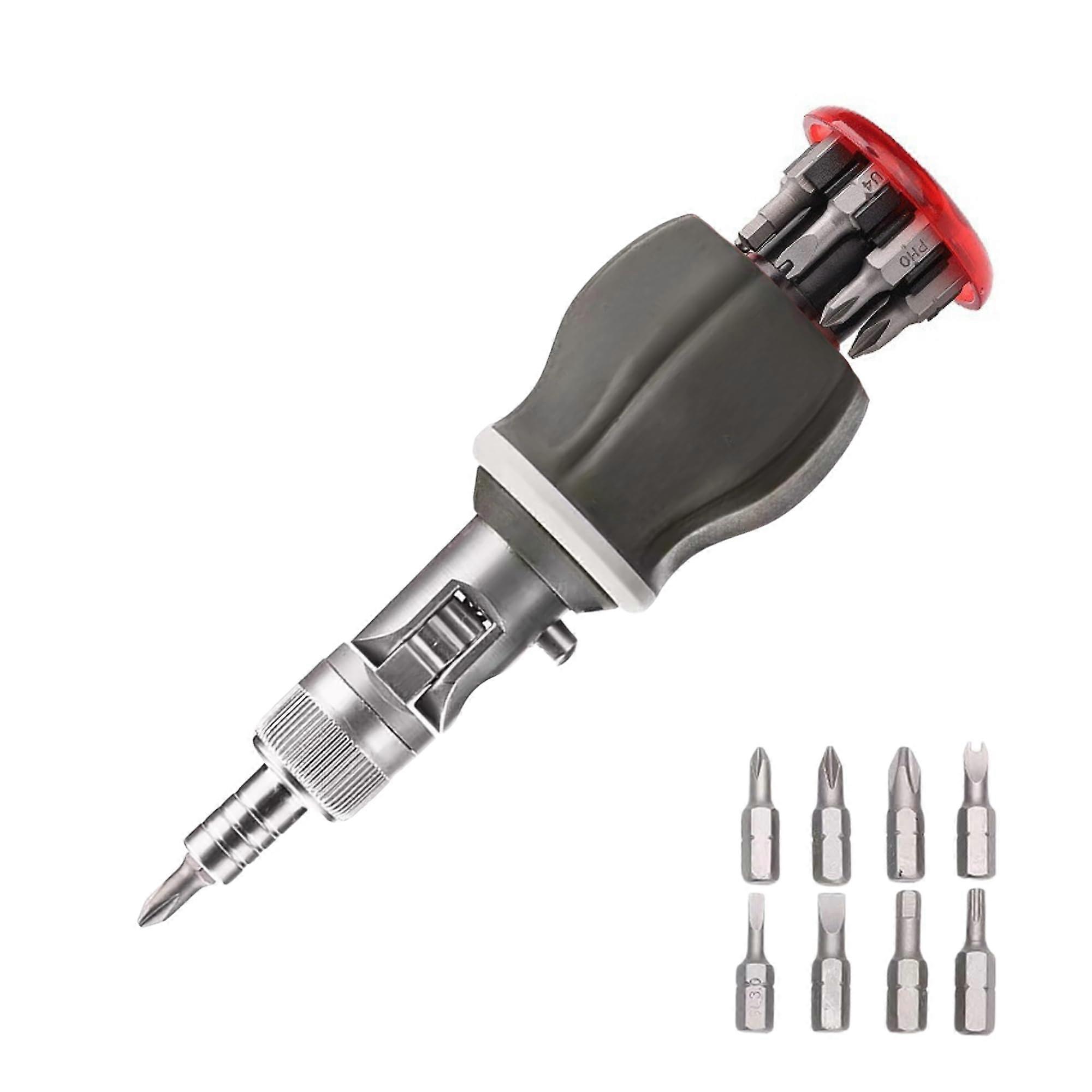 Folding Ratchet Screwdriver D1703, Ergonomic Multi-Angle Tool with Magnetic Interchangeable Tips and 180° Adjustable Head