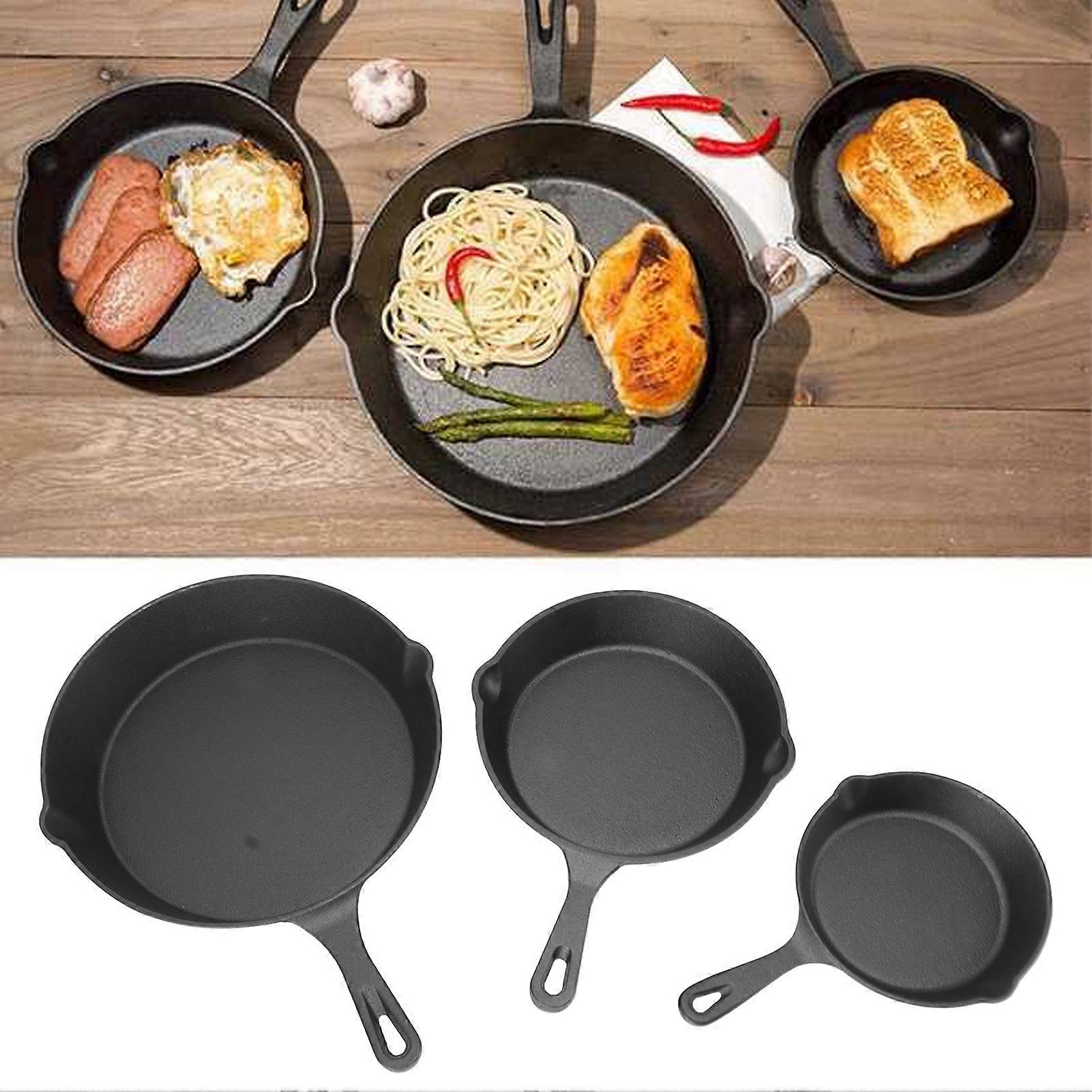 3 Piece Cast Iron Frying Pan Set Nonstick 16/20/25cm with Handle