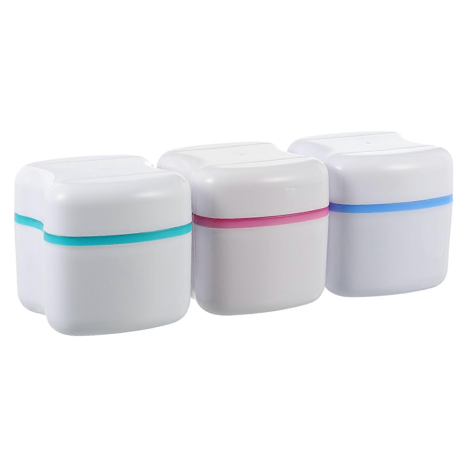 Travel Denture Box Leak Proof Rinsing Basket Daily Use Pink PP Material 3Pcs