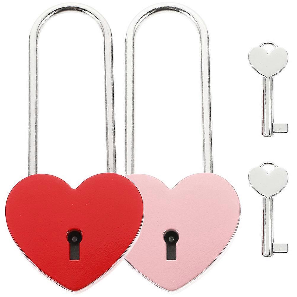 Heart Shaped Lock Keyed Lock for Couples Classic Design Pink Zinc Alloy 2 Sets