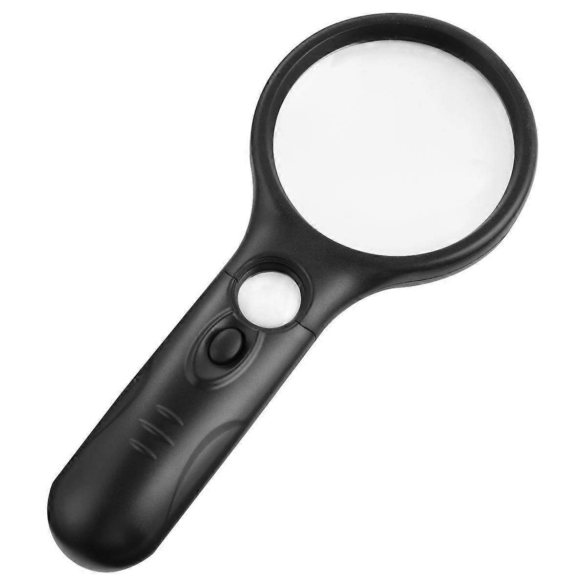 Handheld Glass Magnifier with LED Lights for Reading Black Glass + ABS 3 AAA Batteries Not Included