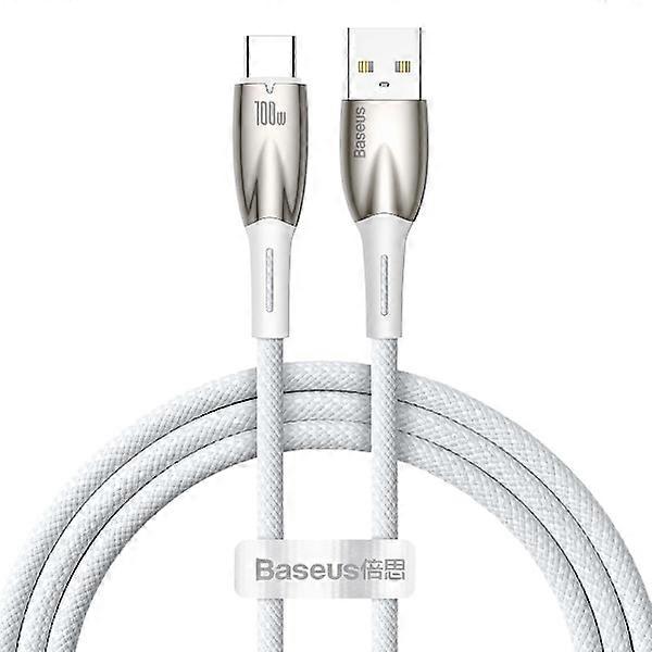 キラキラ USB-A - USB-C 急速充電ケーブル、1m、ホワイト。