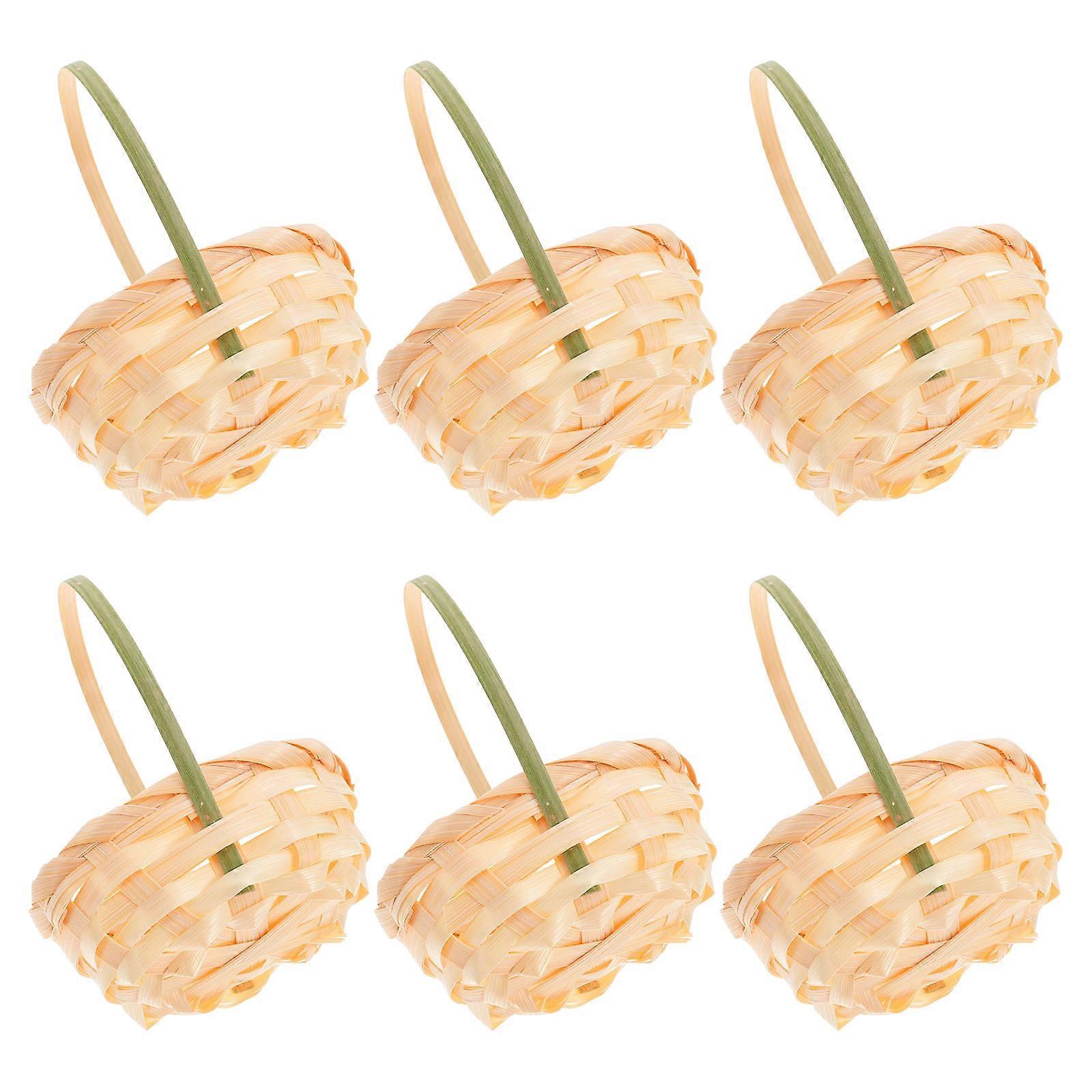 Light Brown Mini Bamboo Baskets with Handles for Storage Crafted from Durable Bamboo 6 Pcs