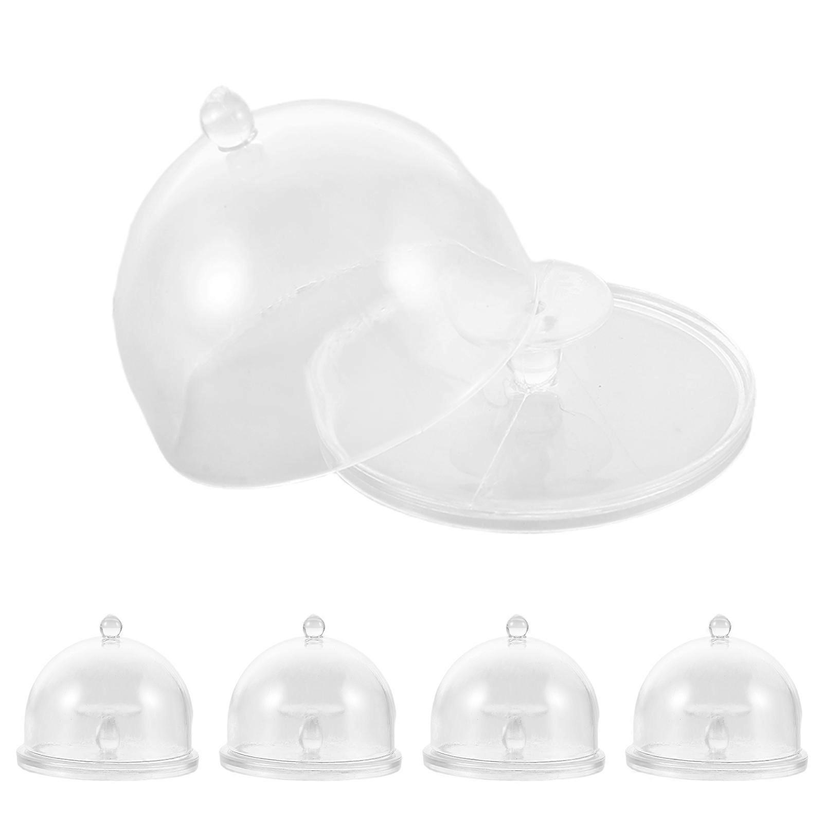 5pcs Reusable Mini Dessert Stand with Transparent Dome Lid for Dollhouse Kitchen Bakery Display and Creative Pretend Play Decoration