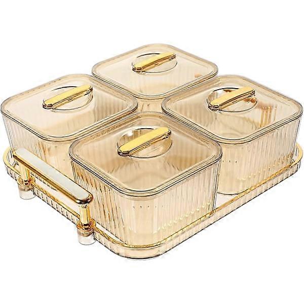 (4 Fächer) Trockenobst Tablett mit Deckel Geteilte Snacks Vorspeise Vorspeise Serviertablett mit Fächern Party Hochzeit Nüsse Teller
