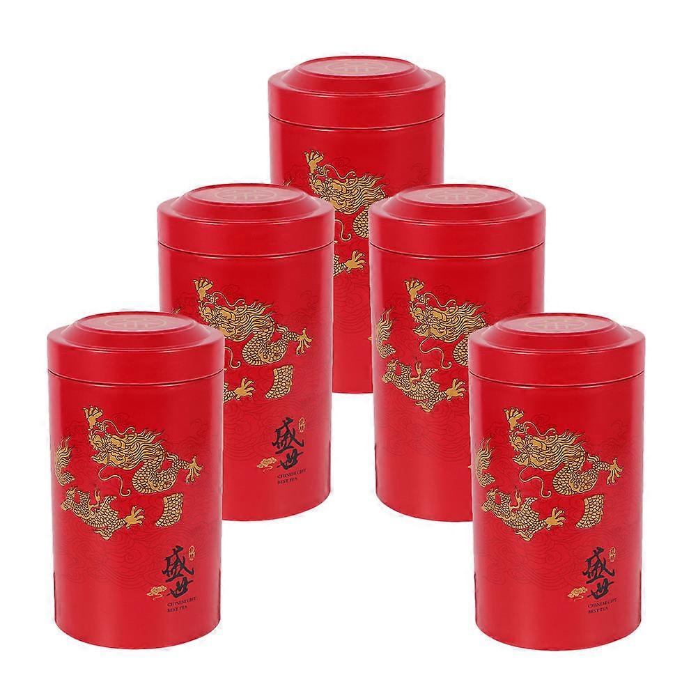 5 Pieces Red Iron Tea Storage Boxes with Tight Sealing for Home Use Suitable for Storing Tea Leaves