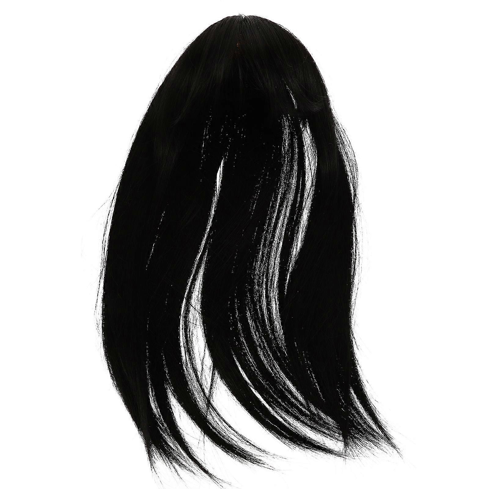 Real Hair Extensions for Women with Natural Forehead Coverage Black High Temperature Silk and Polyester