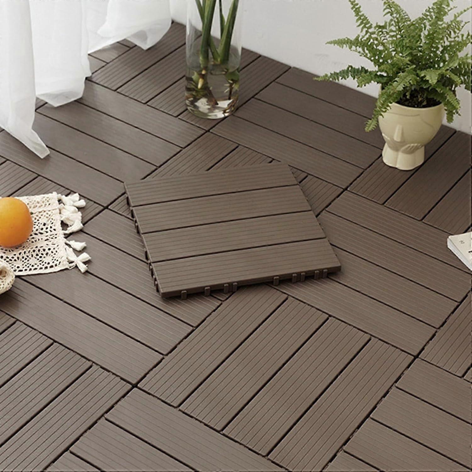 Interlocking Plastic Patio Tiles for All Weather, Square Outdoor Flooring, Customizable Brown Color, 1 Piece