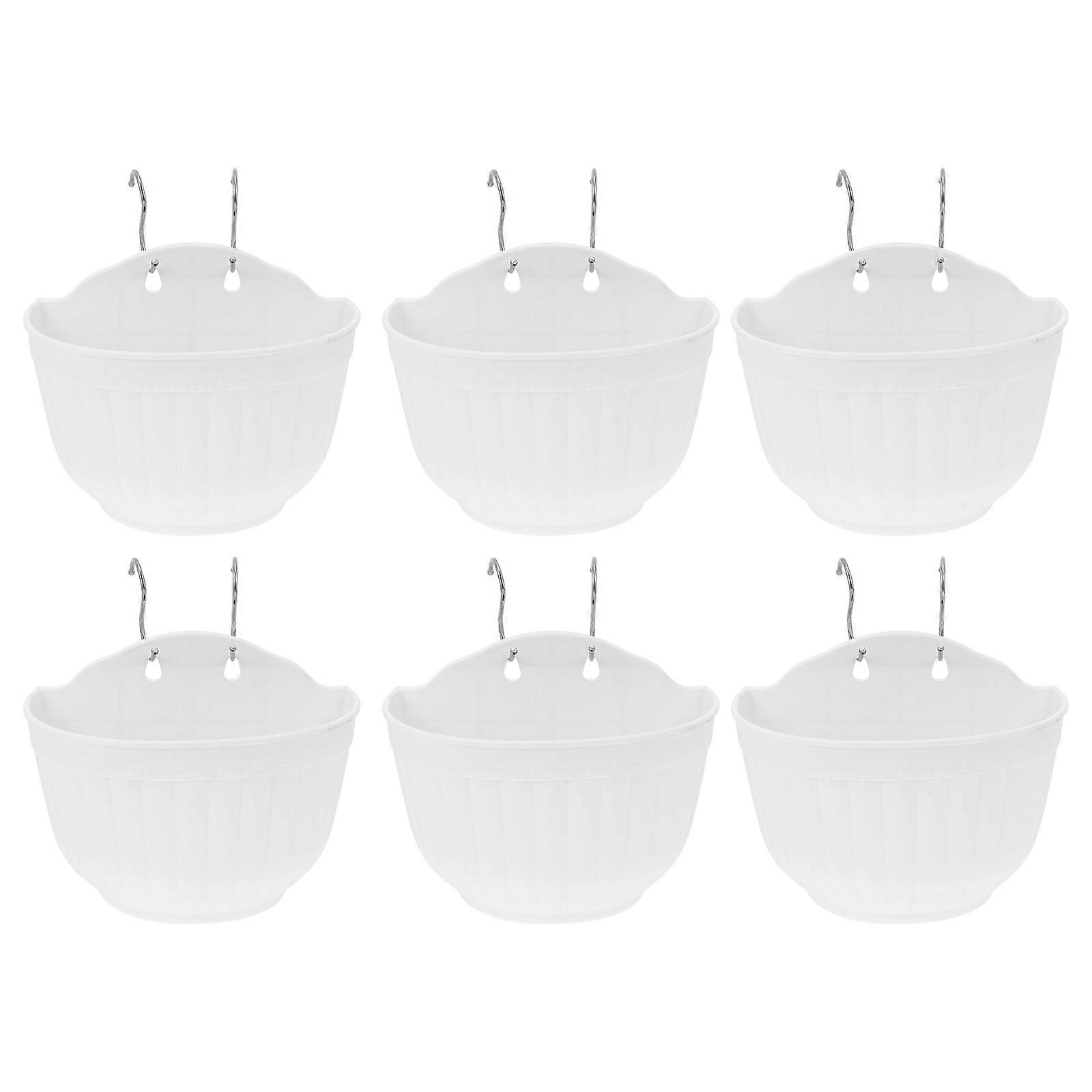 Hanging Flower Planter Plastic White Flowerpot for Home Use 6 Sets