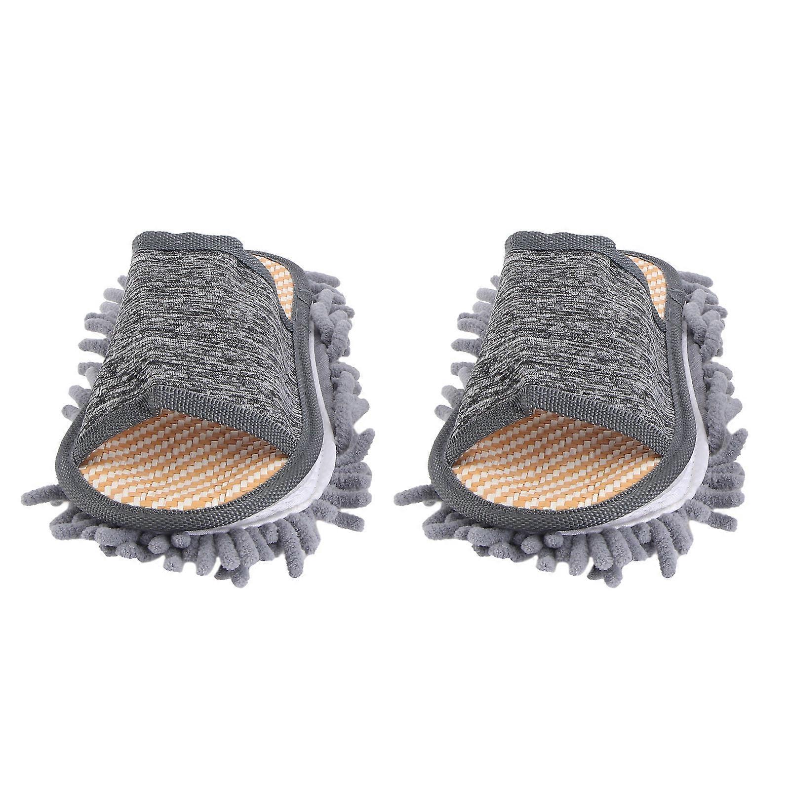 Grey Chenille Summer Slippers for Home with Floor Cleaning Sole Lightweight and Comfortable Indoor Wear