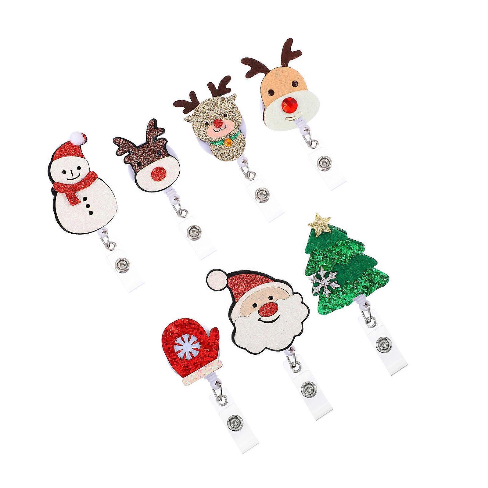 Christmas Badge Holder Clips Set Retractable Felt Reel with Creative Designs for ID Cards, Ideal for Nurses, Teachers, Students, Holiday Events &