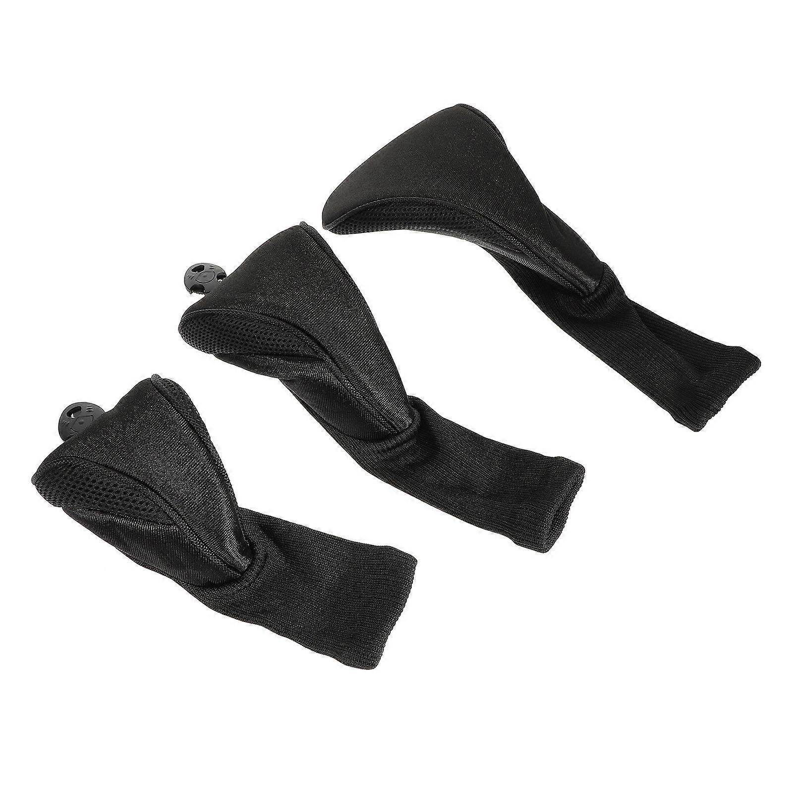Wear Resistant Golf Club Head Covers For Outdoor Travel And Golf Sports 3Set Black Sleeve