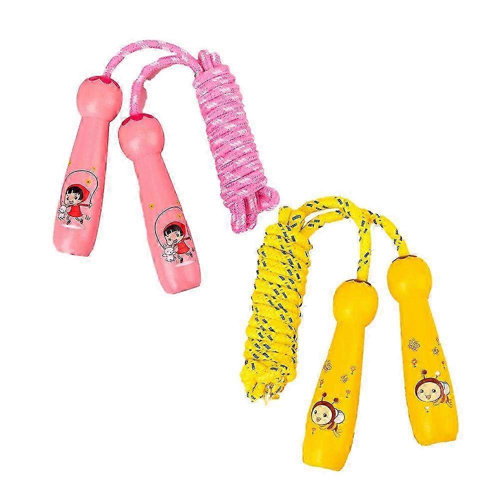 Adjustable Cotton Jump Ropes Set of 2 for Children - Wooden Handle Design with Powder Girl & Little Bee Prints in Convenient Bag