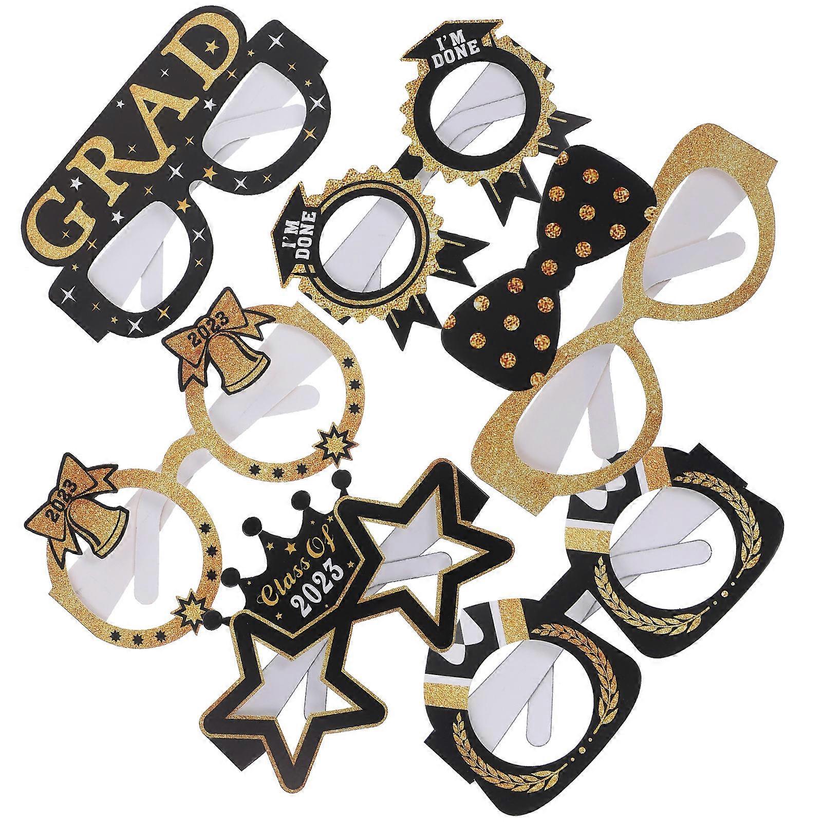 Golden Paper Glasses for Graduation Party Photo Props Create Joyful Atmosphere 12pcs
