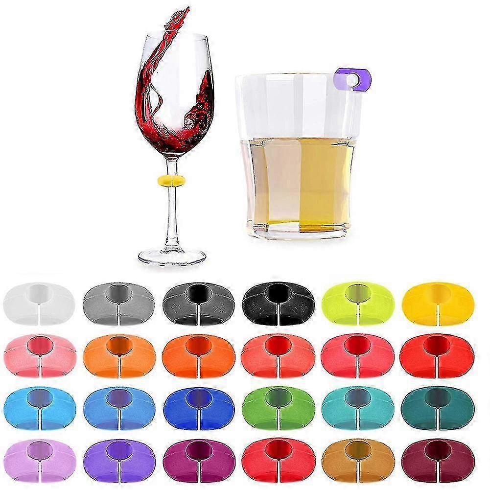 24 Pcs Wine Glass Charms Tags, Silicone Wine Glass Drink Markers for Bar Party Martinis Cocktail Champagne Stem Glasses