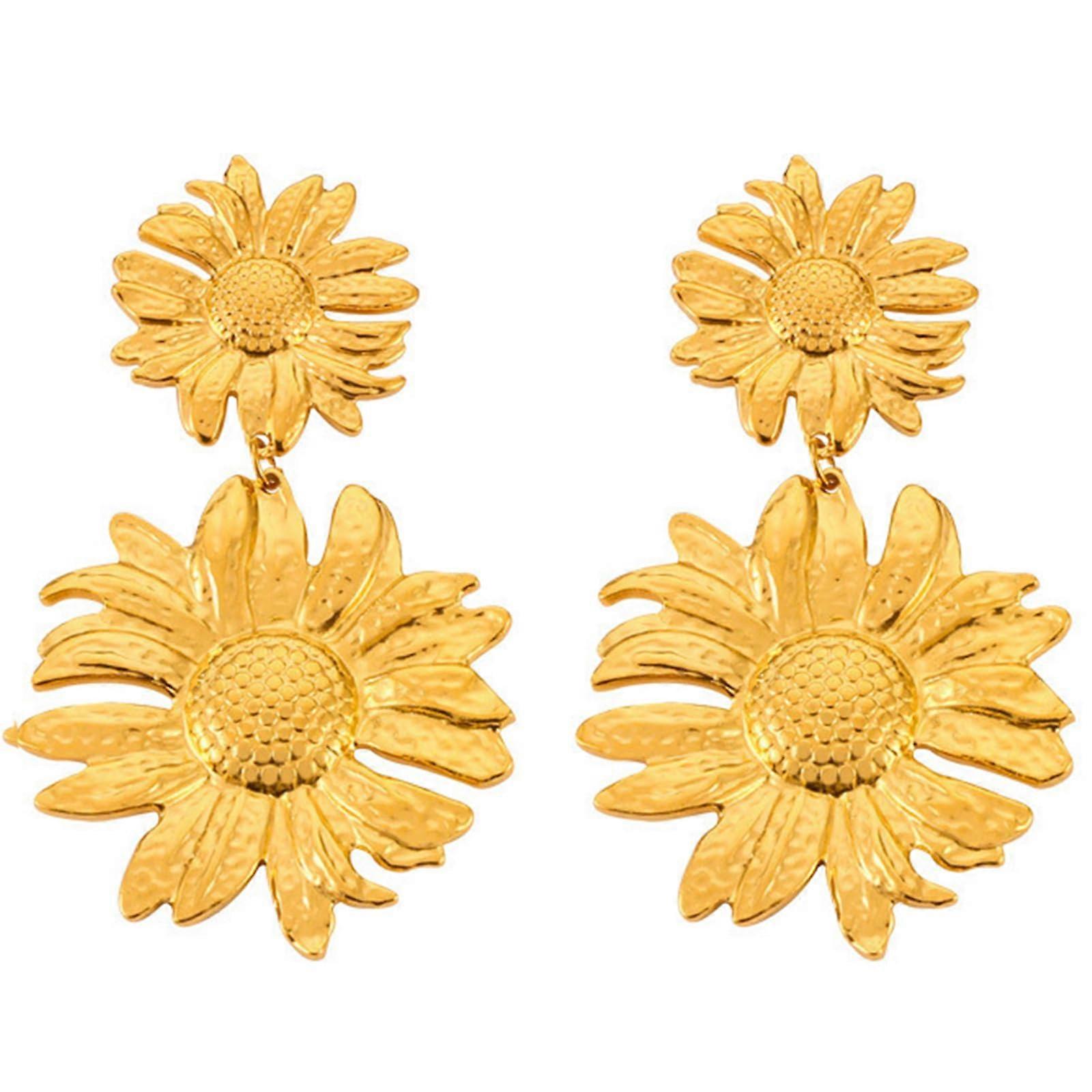 Designer XXL Blüten Ohrringe Titanstahl Boho Statement Earrings Gold für Party und Reise, große Größen und langlebiges Material