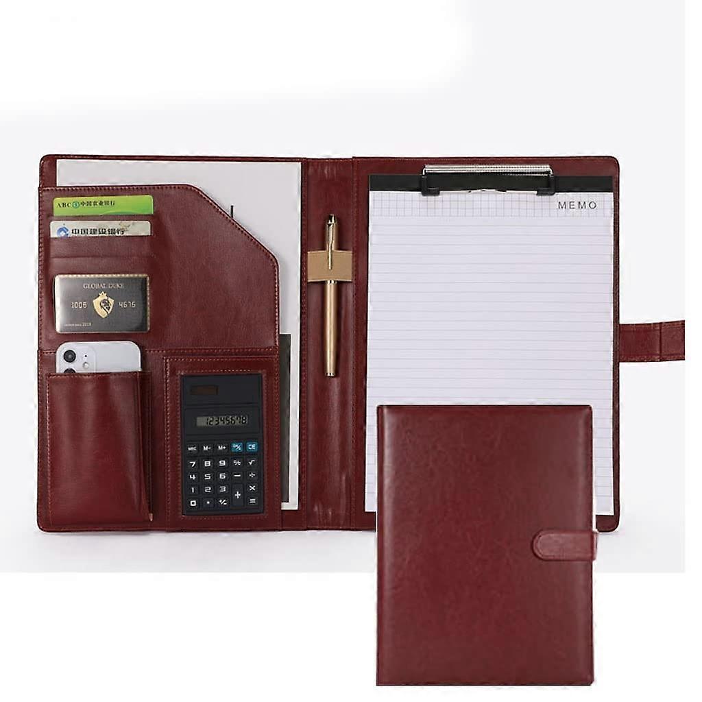Schreibmappe A4 Writing Portfolio Binder Padfolio, Notebook Compatible, Brown, 8-Digit Calculator Resume Cover