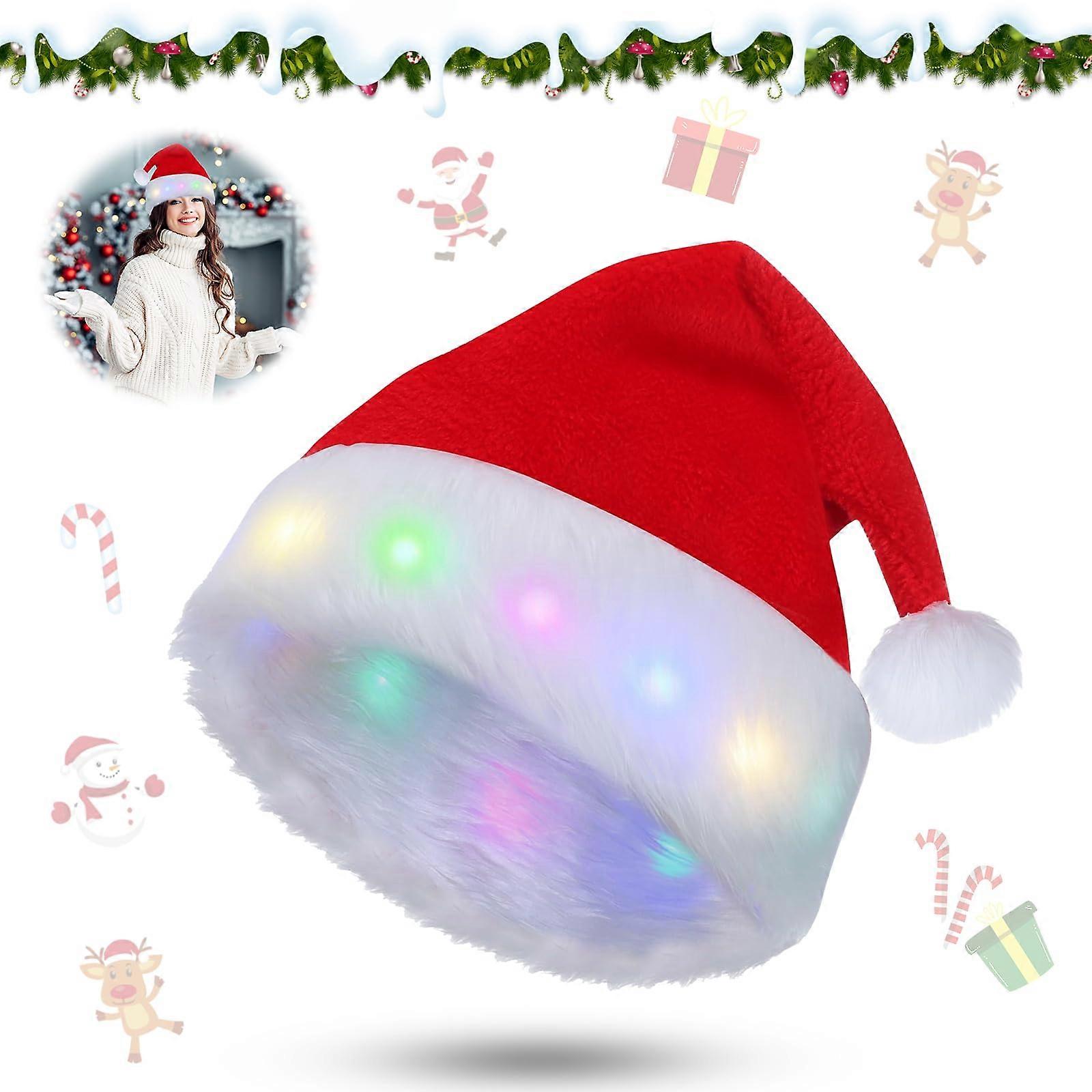 Christmas Hat with LED Light, Red Santa Hat for Christmas and New Year, Festive Party Accessory, Adjustable Fit