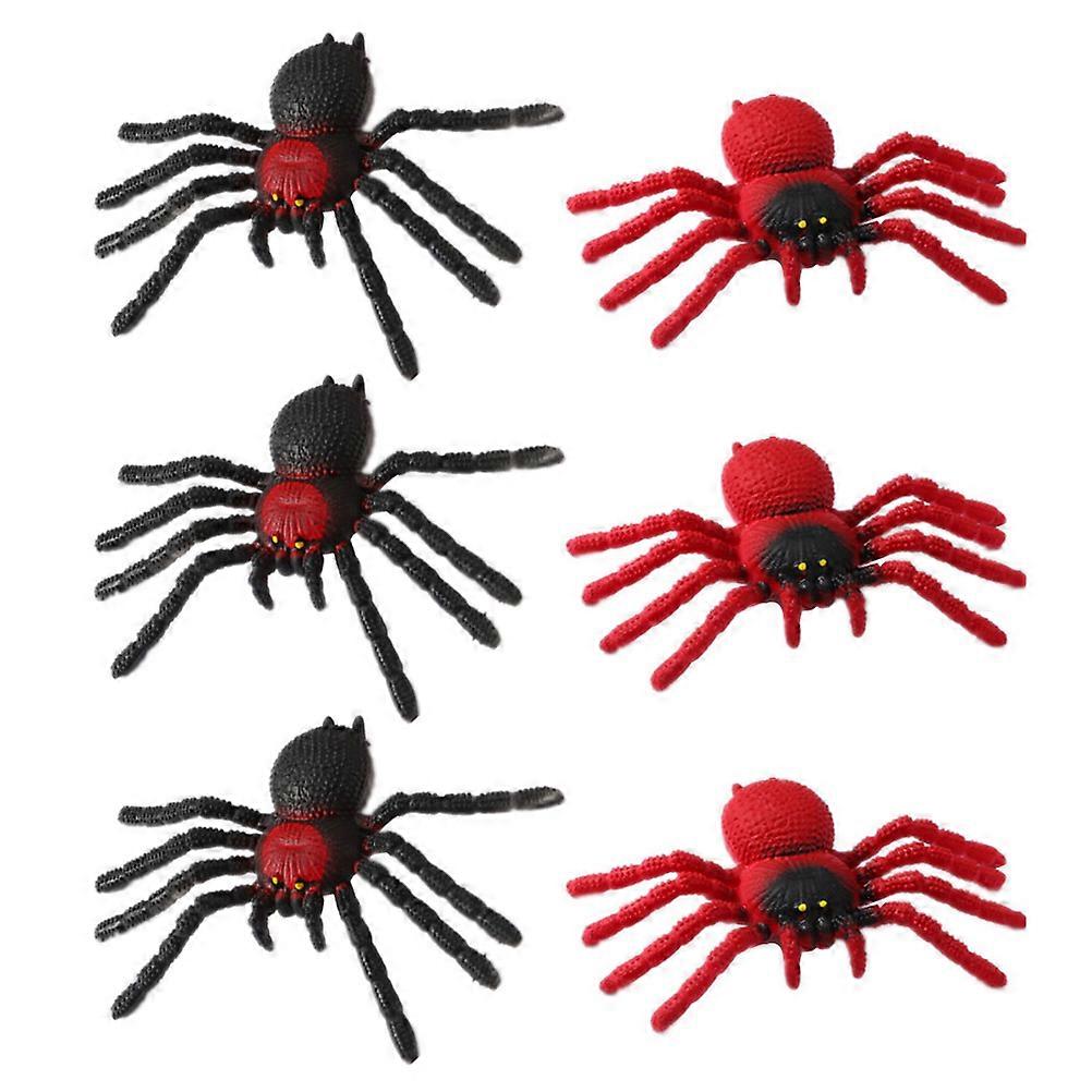 Halloween Spider Prank Toys in Assorted Colors for Halloween Fun 6pcs Set of Rubber Spiders