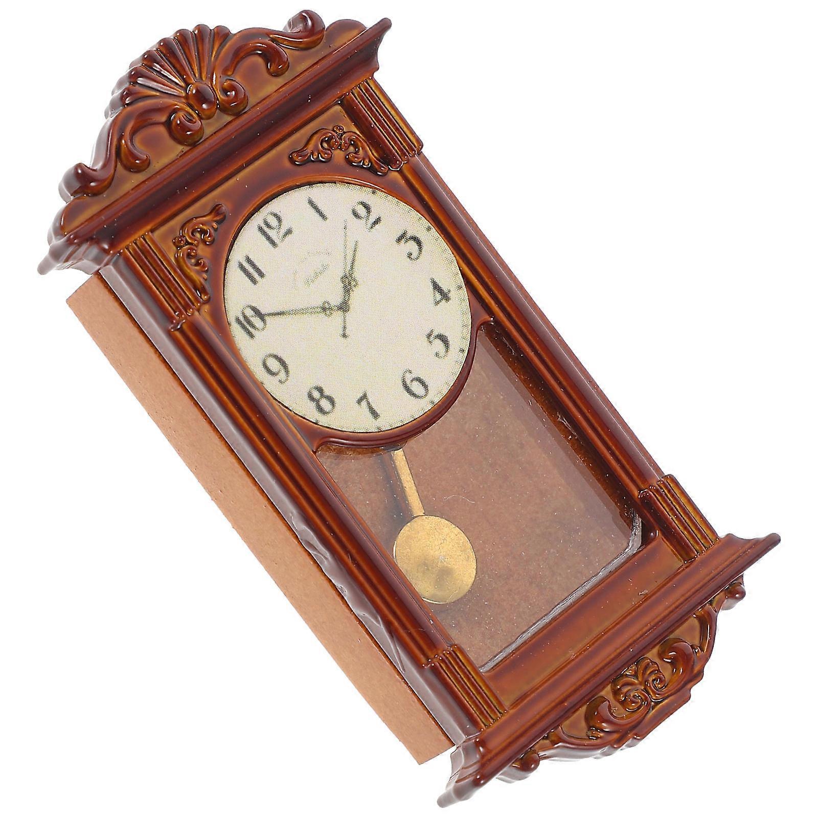 Retro Mini Pendulum Clock Decor Brown Synthetic Material for Mini House Decorations