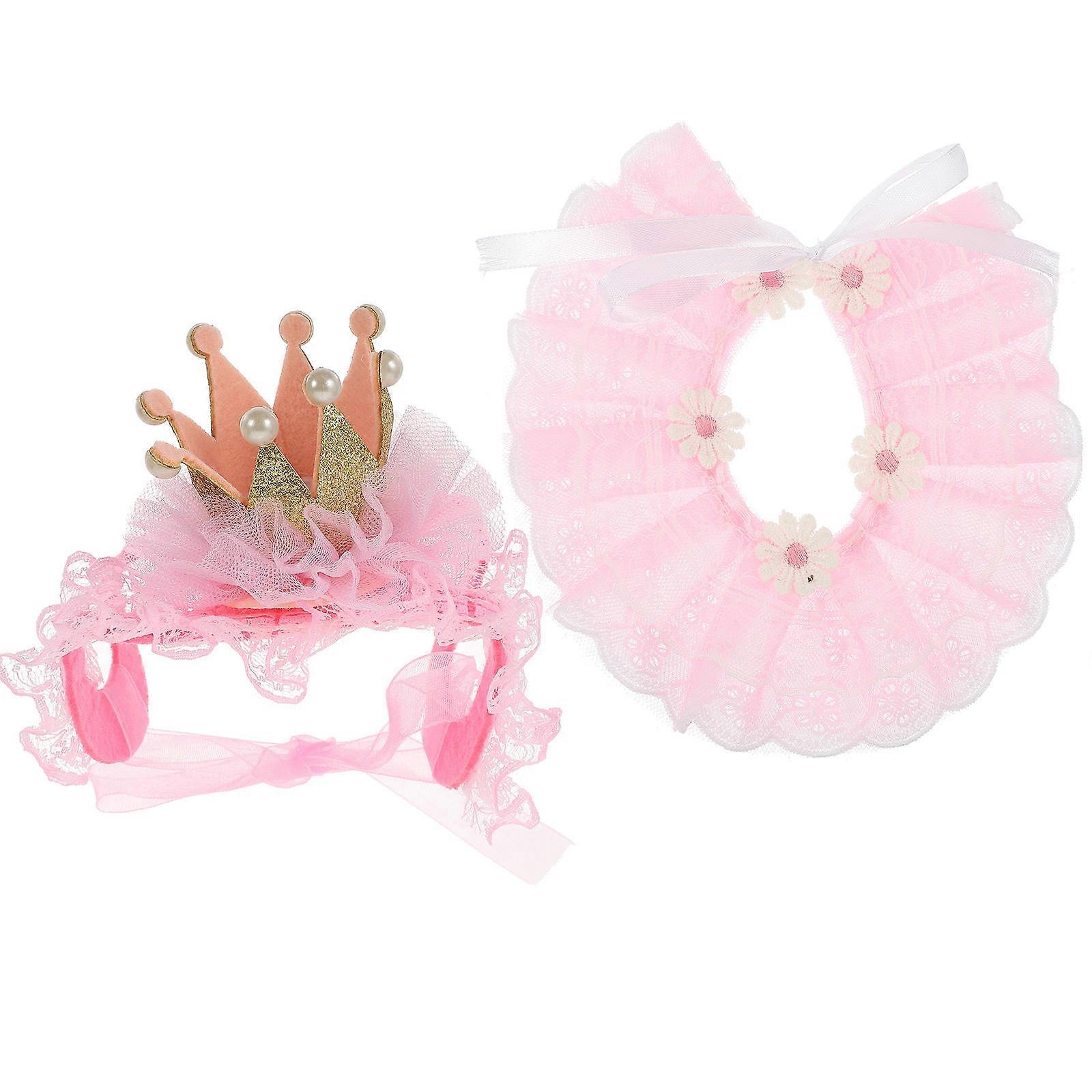 Pet Collar for Dogs Lace Collar Kitten Crown Set for Party Use