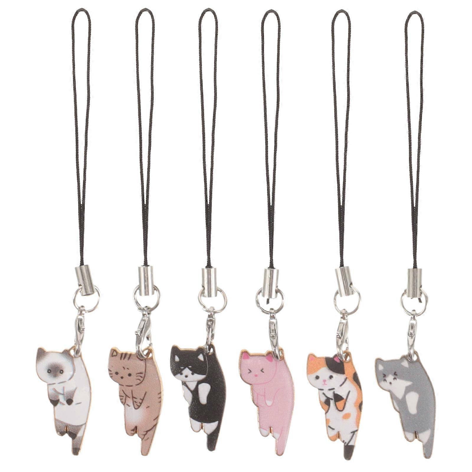 Creative Cat Shaped Keychain Pendants Ideal For Dance Parties Assorted Color 6Pcs
