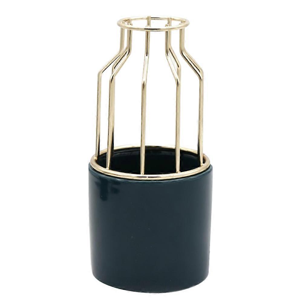 Decorative Small Vases Iron Art Vase Ornament For Balcony Decoration Desktop Adornment With Green Ceramic Material In 1Set