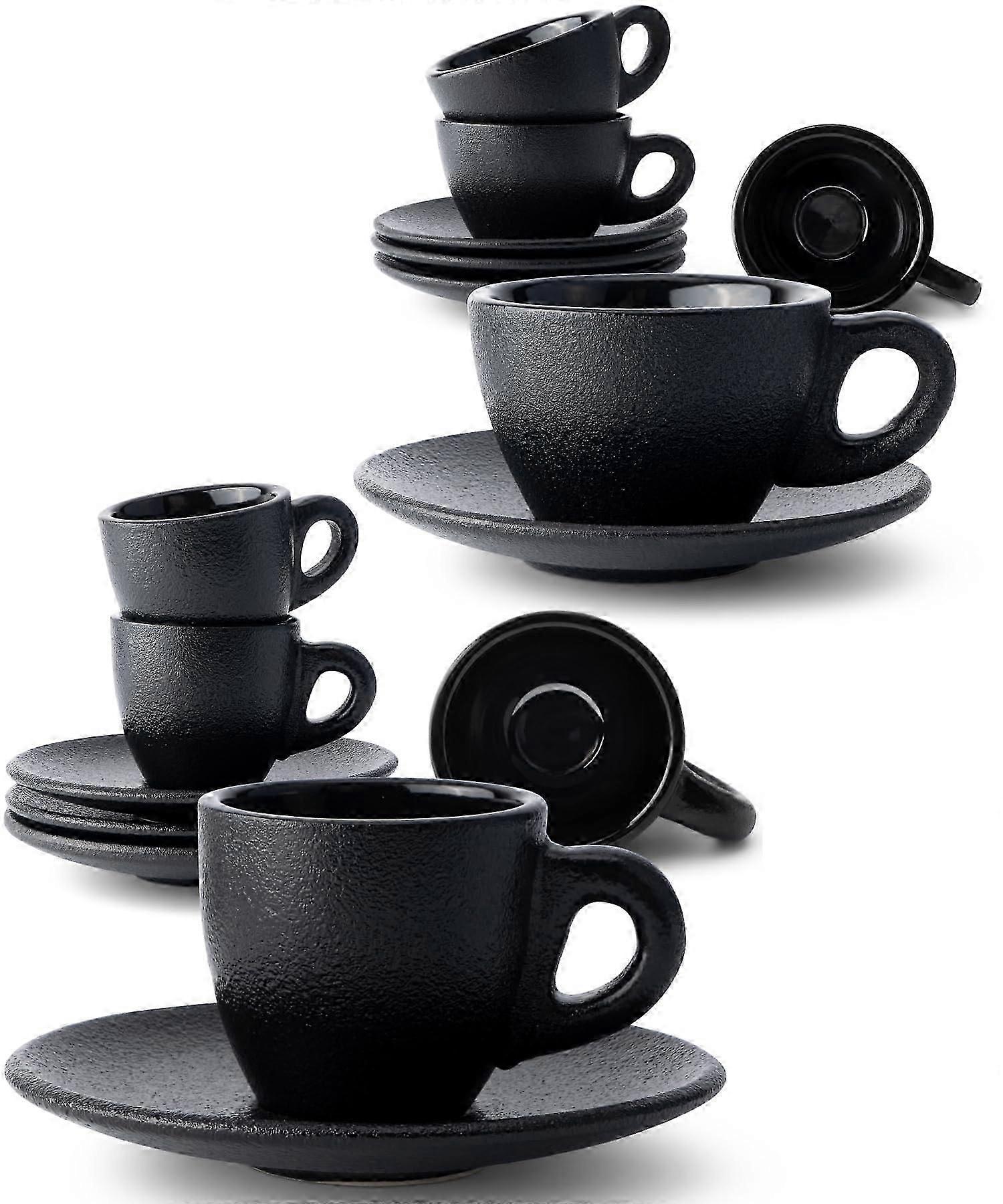 8 Cups Espresso & Cappuccino Cups Set Black for Espresso