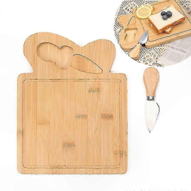 Rectangular Wooden Serving Tray with Stainless Steel Tools for Cheese, Fruit, and Snacks